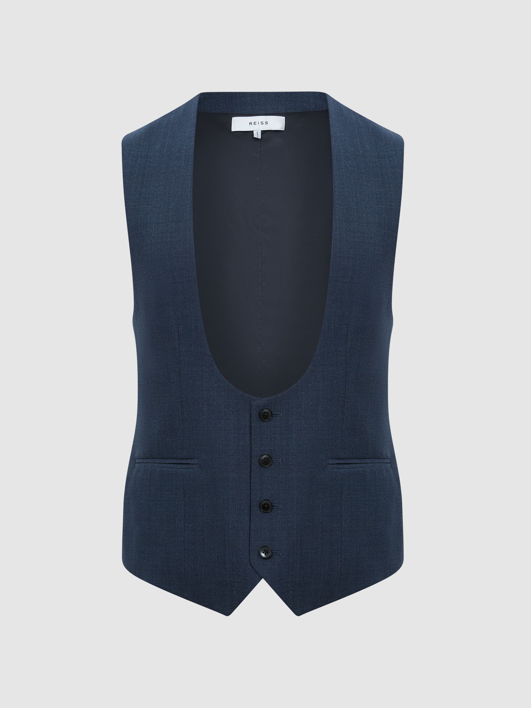 Ease Navy Sharkskin Horseshoe Slim Fit Waistcoat - Image 2 of 7