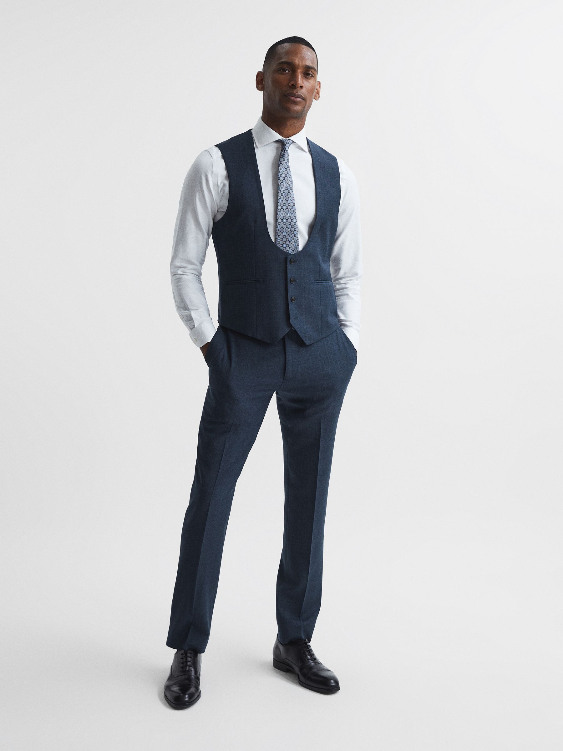 Ease Navy Sharkskin Horseshoe Slim Fit Waistcoat - Image 3 of 7