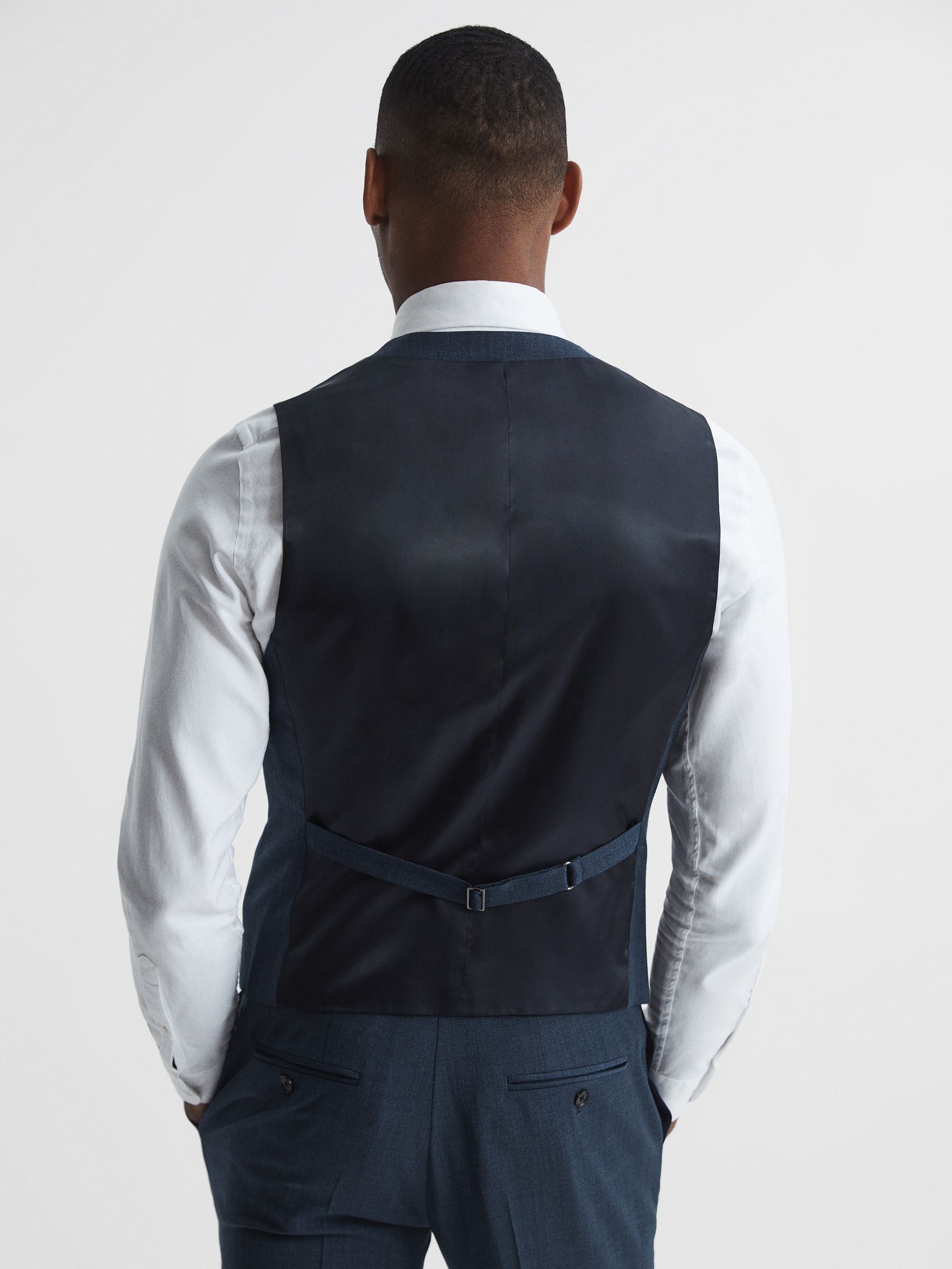 Ease Navy Sharkskin Horseshoe Slim Fit Waistcoat - Image 5 of 7