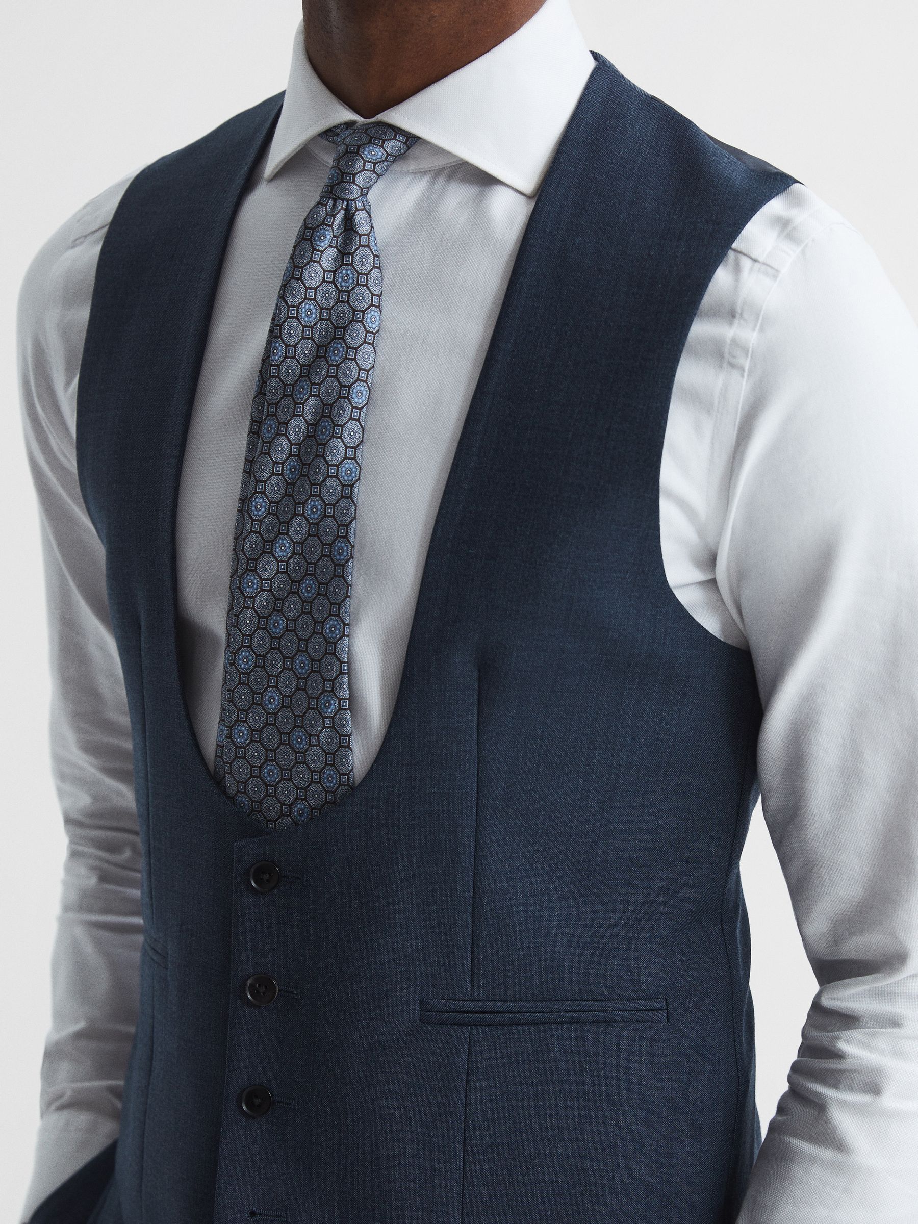Ease Navy Sharkskin Horseshoe Slim Fit Waistcoat - Image 7 of 7