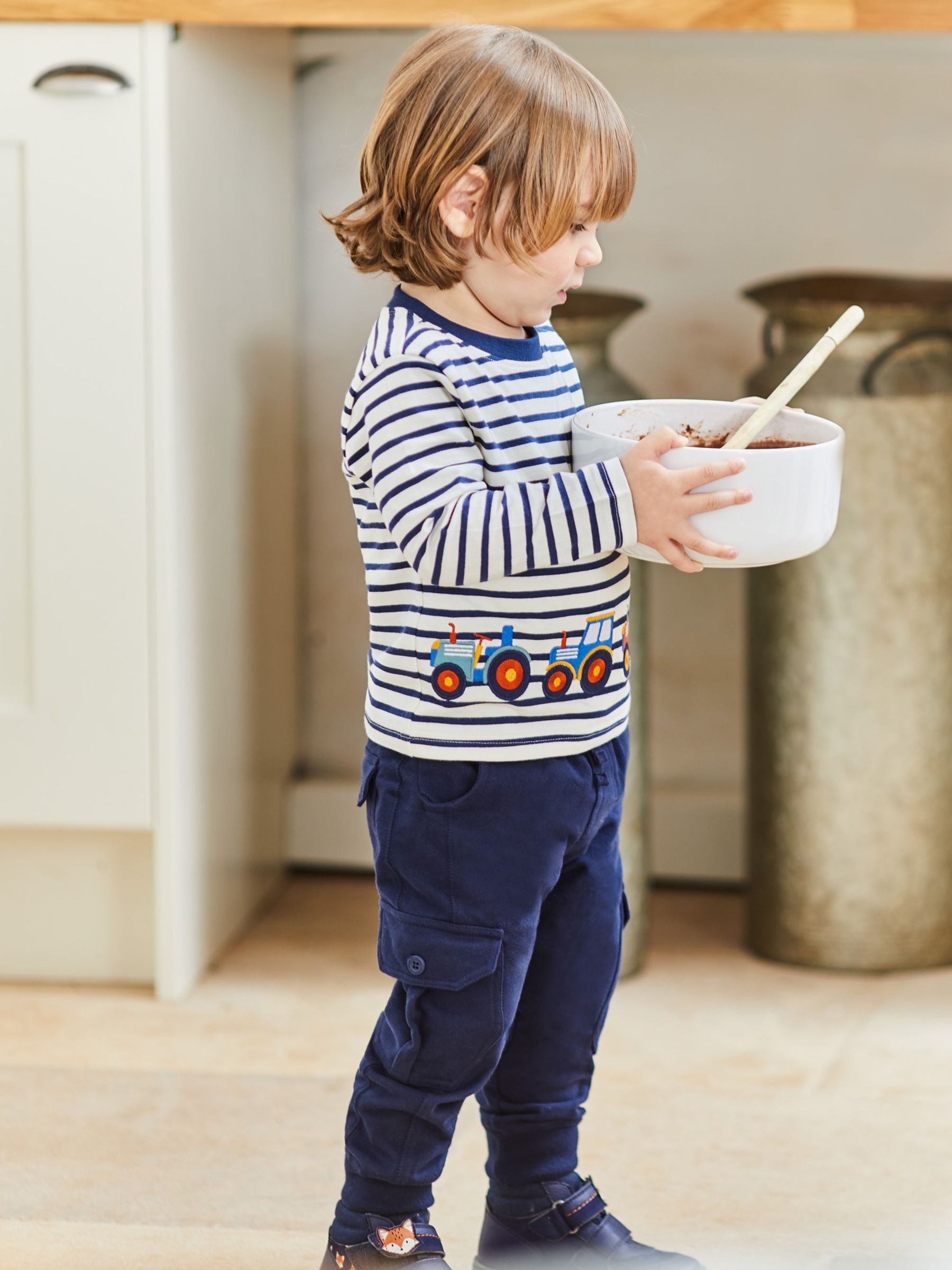 Ecru Navy Stripe Tractor Appliqué Border Top - Image 1 of 3