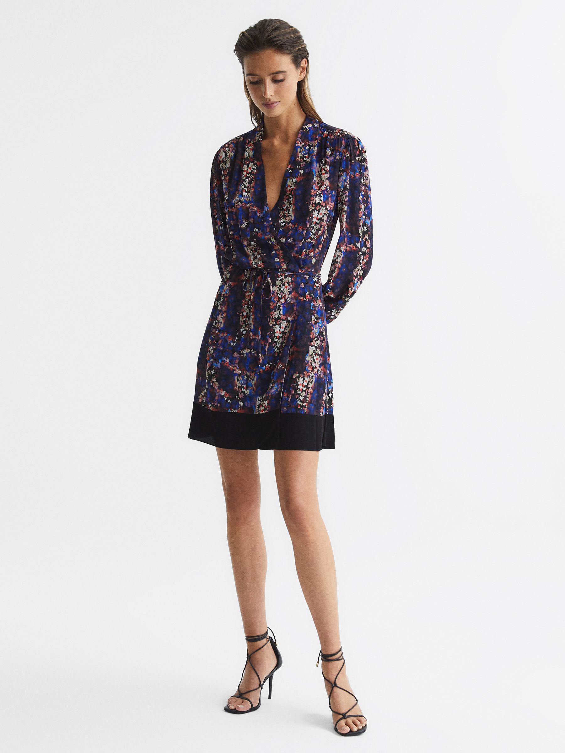 Ditsy Floral Print Mini Dress in Black - Image 3 of 7