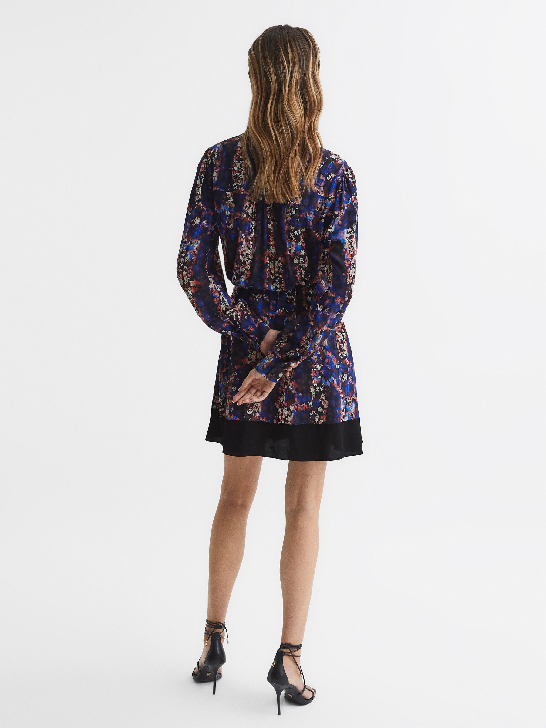 Ditsy Floral Print Mini Dress in Black - Image 5 of 7