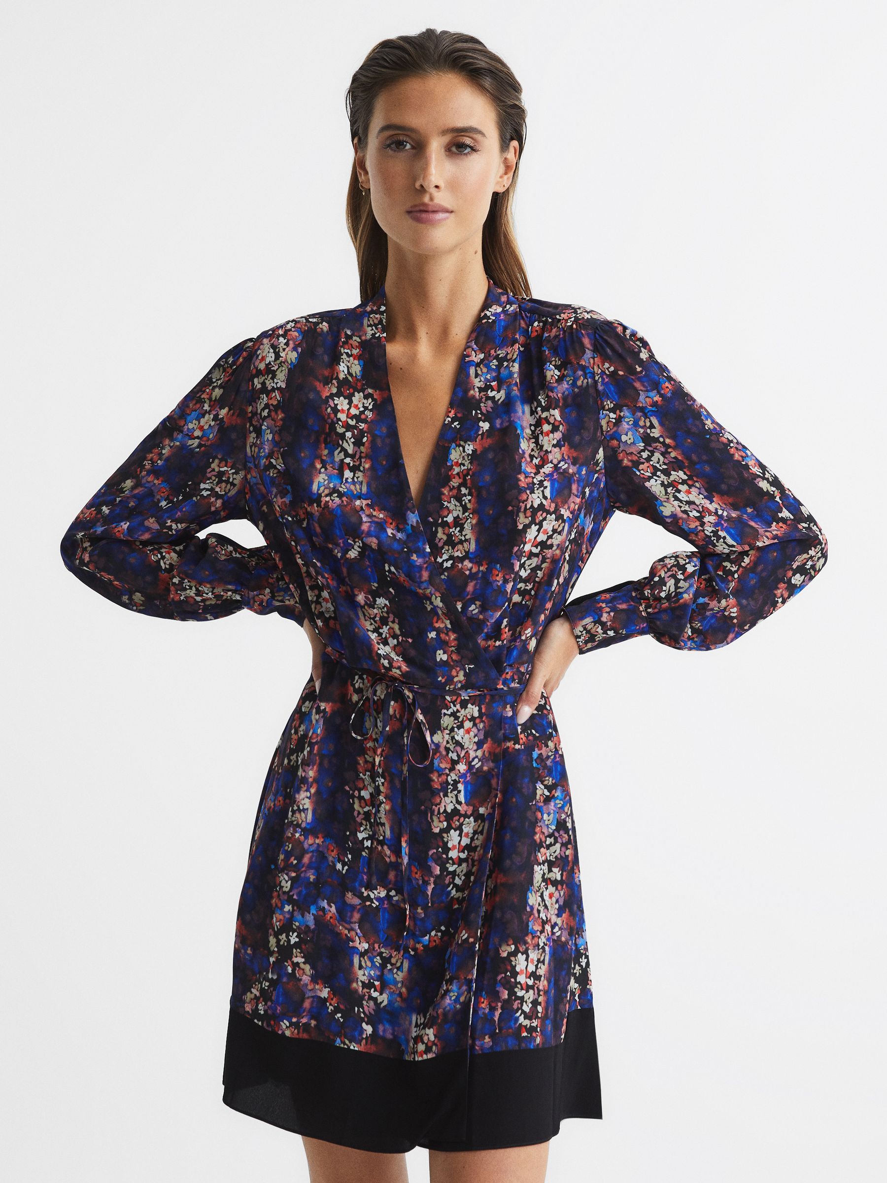 Ditsy Floral Print Mini Dress in Black - Image 6 of 7