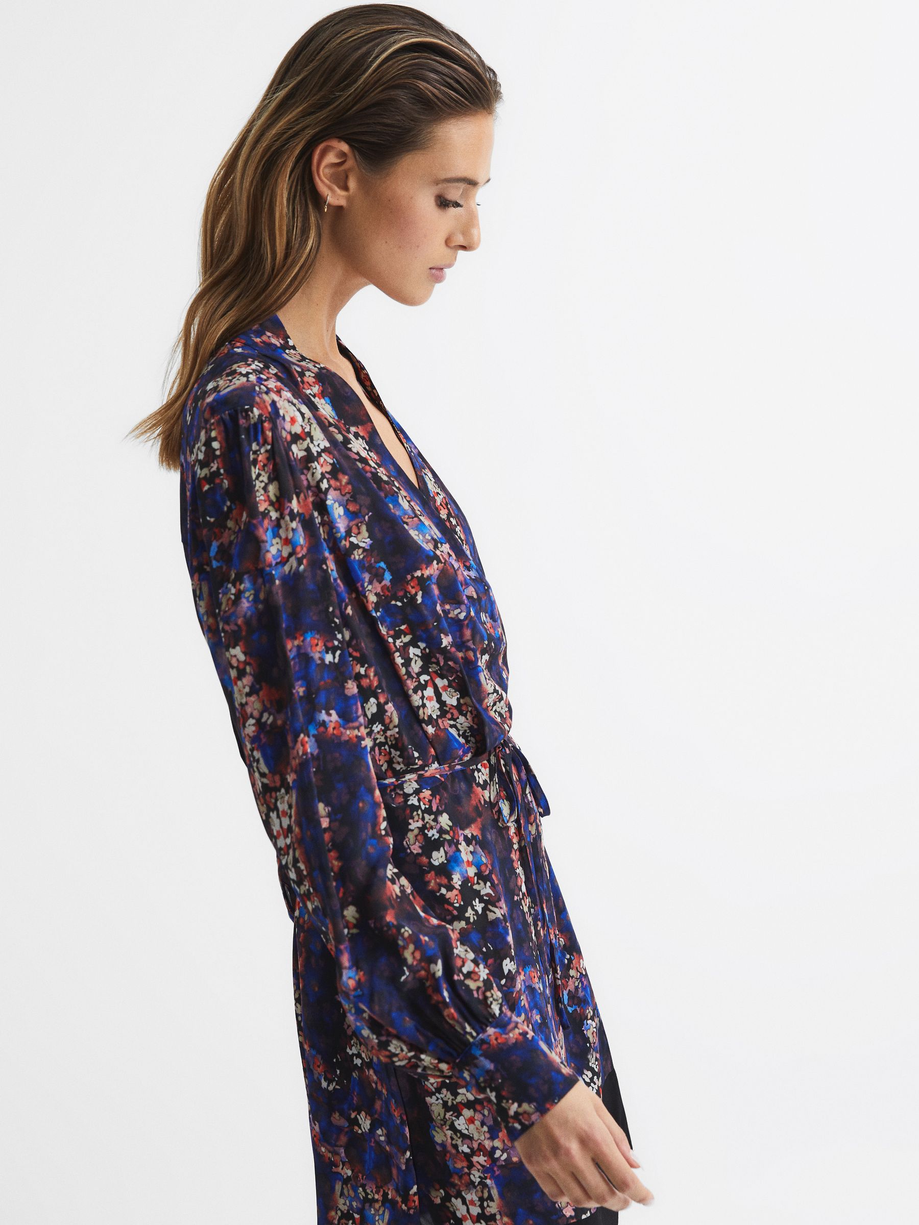 Ditsy Floral Print Mini Dress in Black - Image 7 of 7