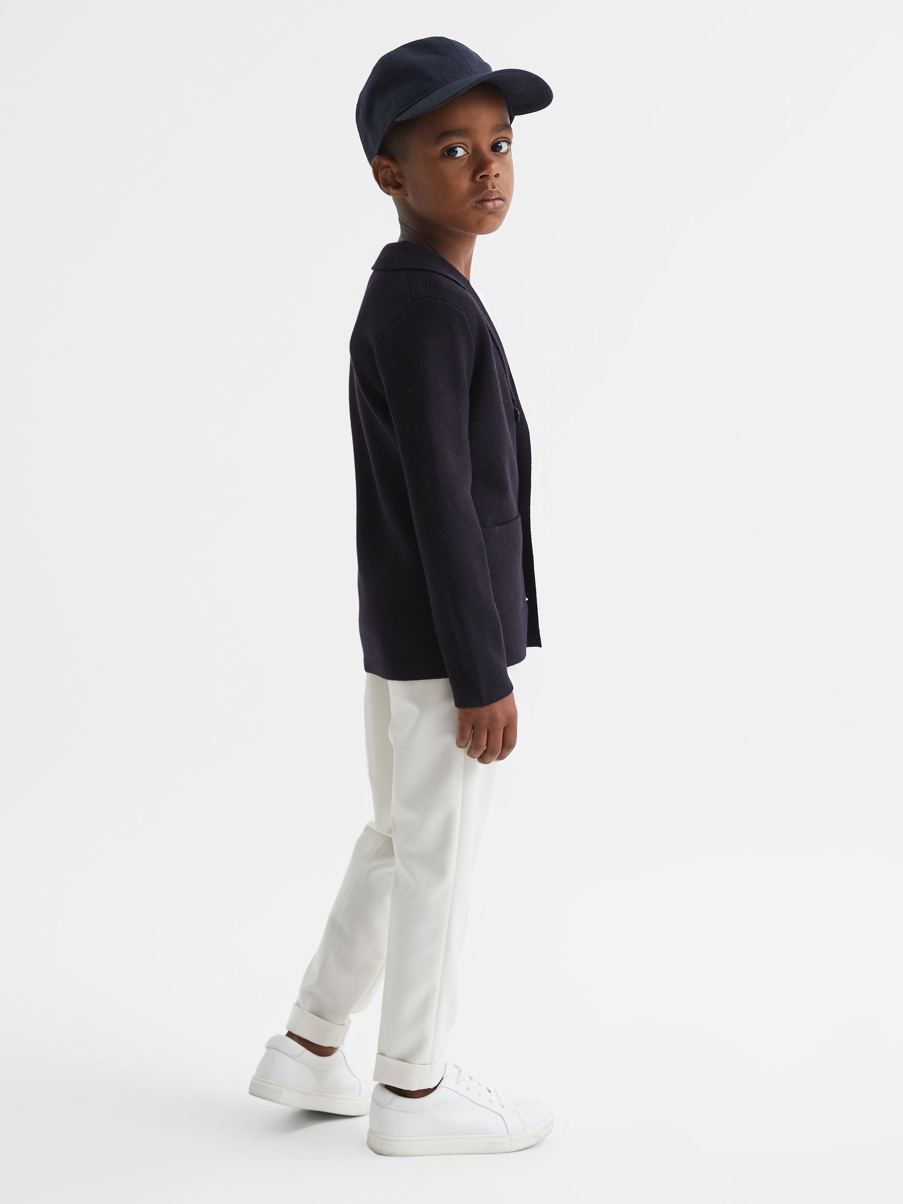 Senior Button Through Slim Fit Wool Blazer in Navy - Image 1 of 6