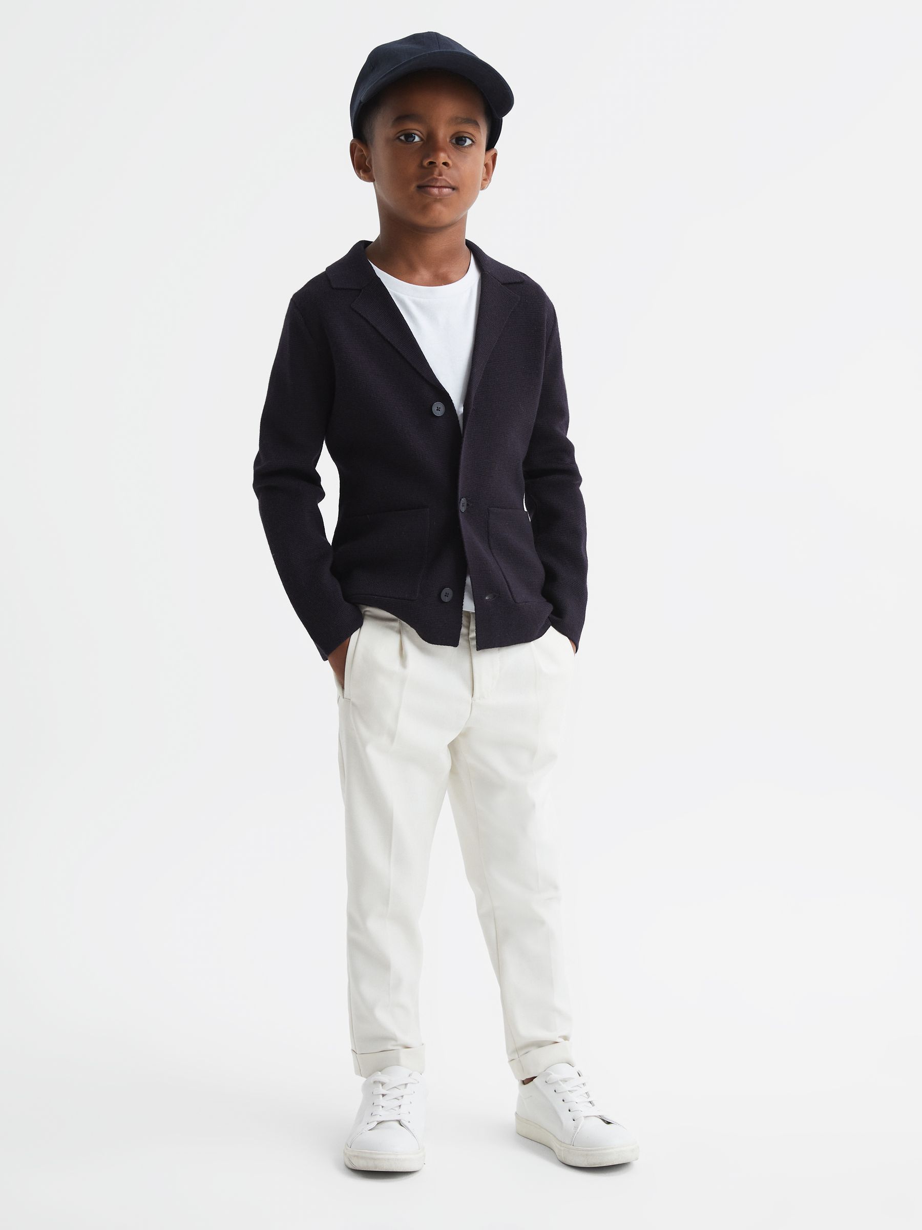 Senior Button Through Slim Fit Wool Blazer in Navy - Image 4 of 6