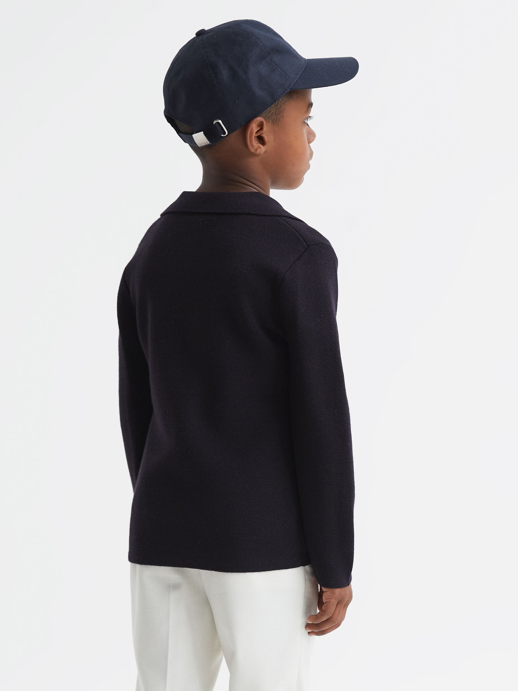 Senior Button Through Slim Fit Wool Blazer in Navy - Image 5 of 6