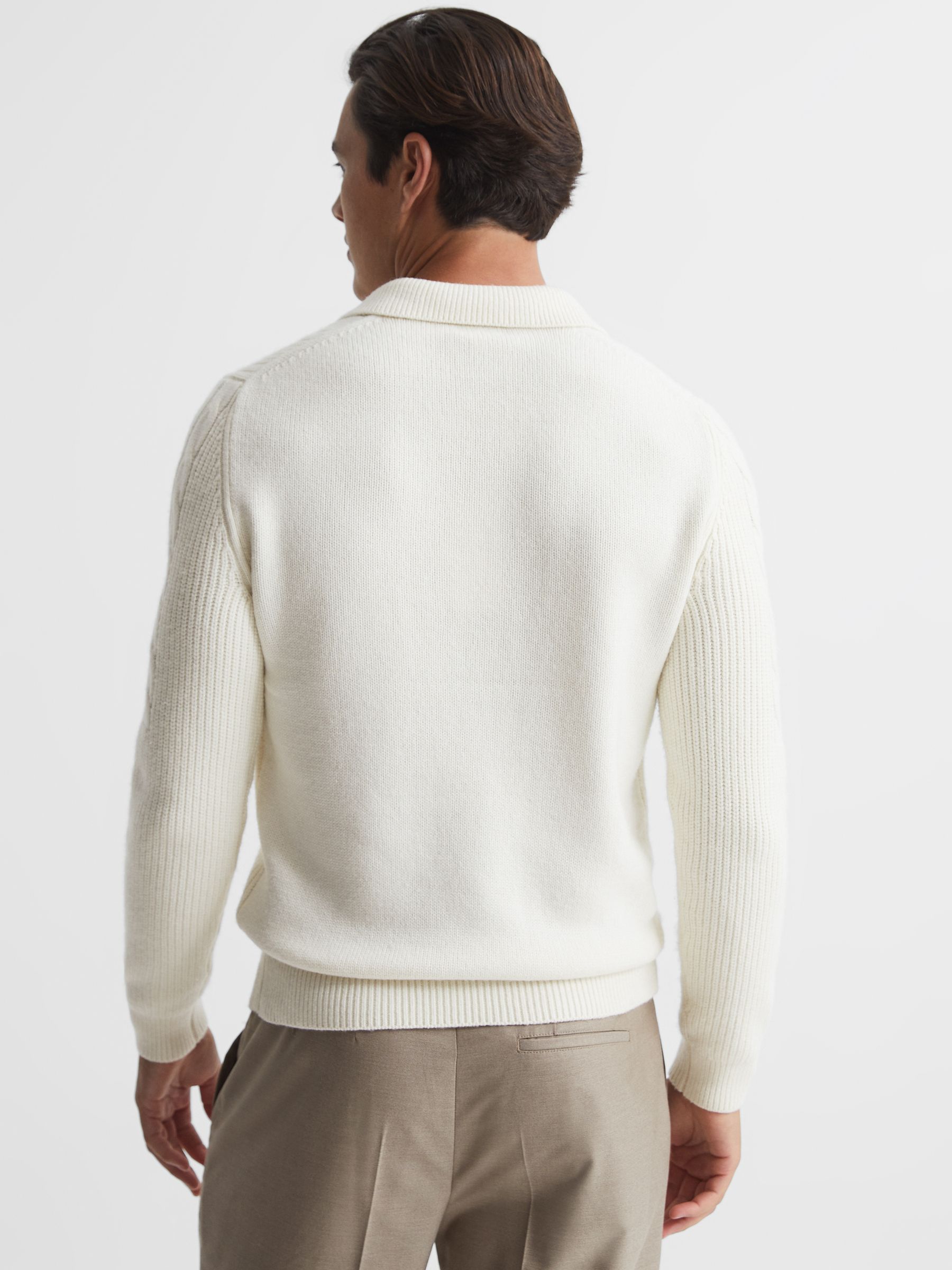 Cable Knit Open Collar Jumper in Ecru - Image 5 of 7