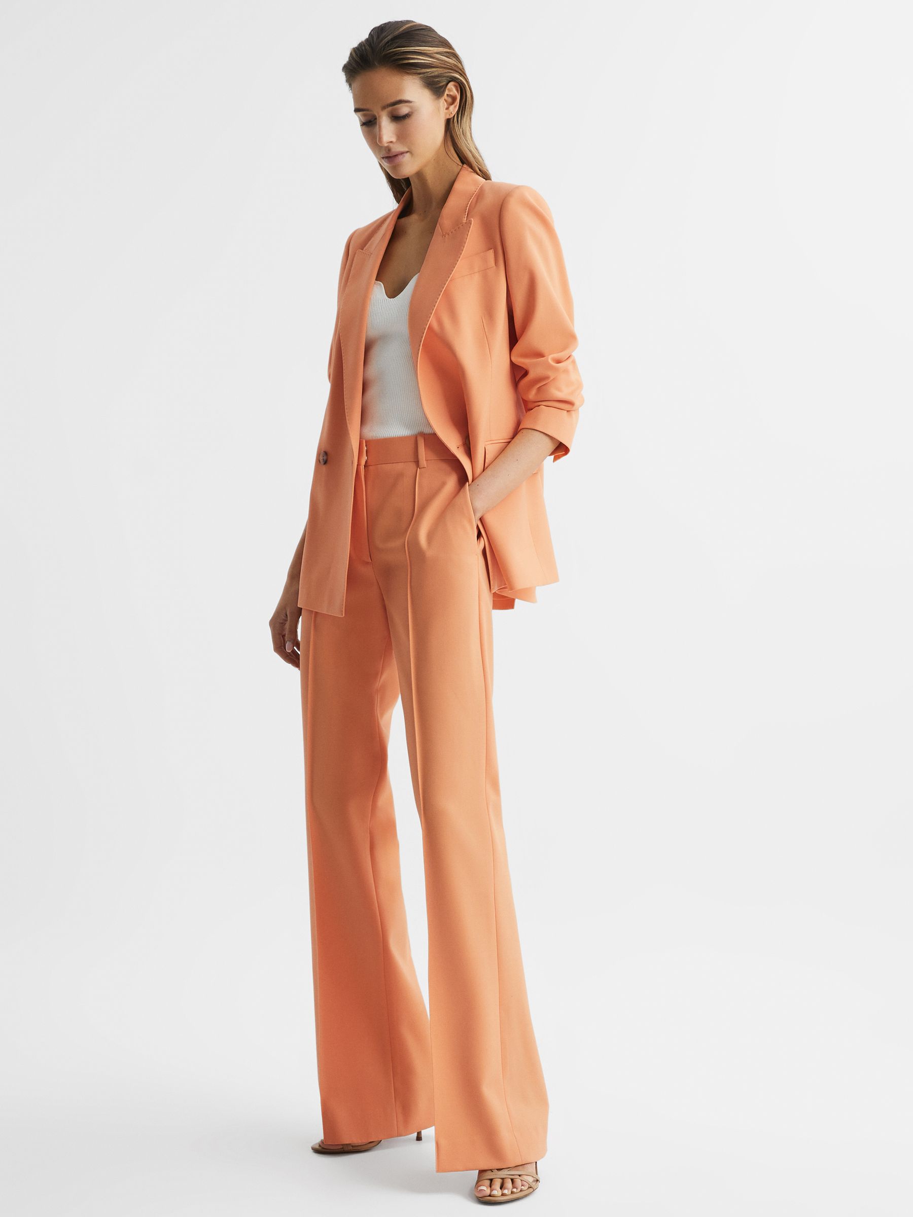 Wide Leg Tailored Trousers in Orange - Image 1 of 7