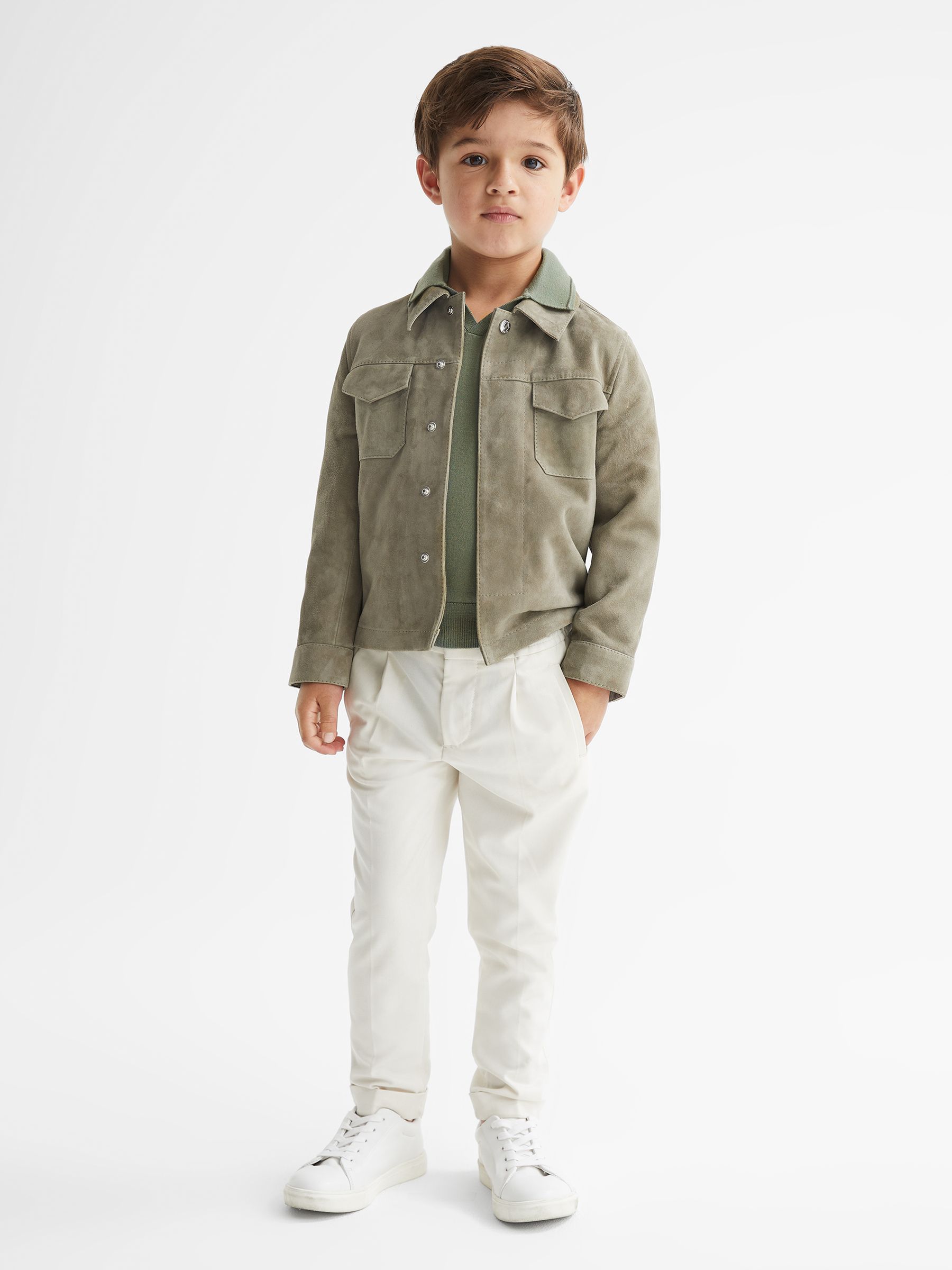 Merino Wool Open Collar Polo Shirt in Rosemary - Image 3 of 6