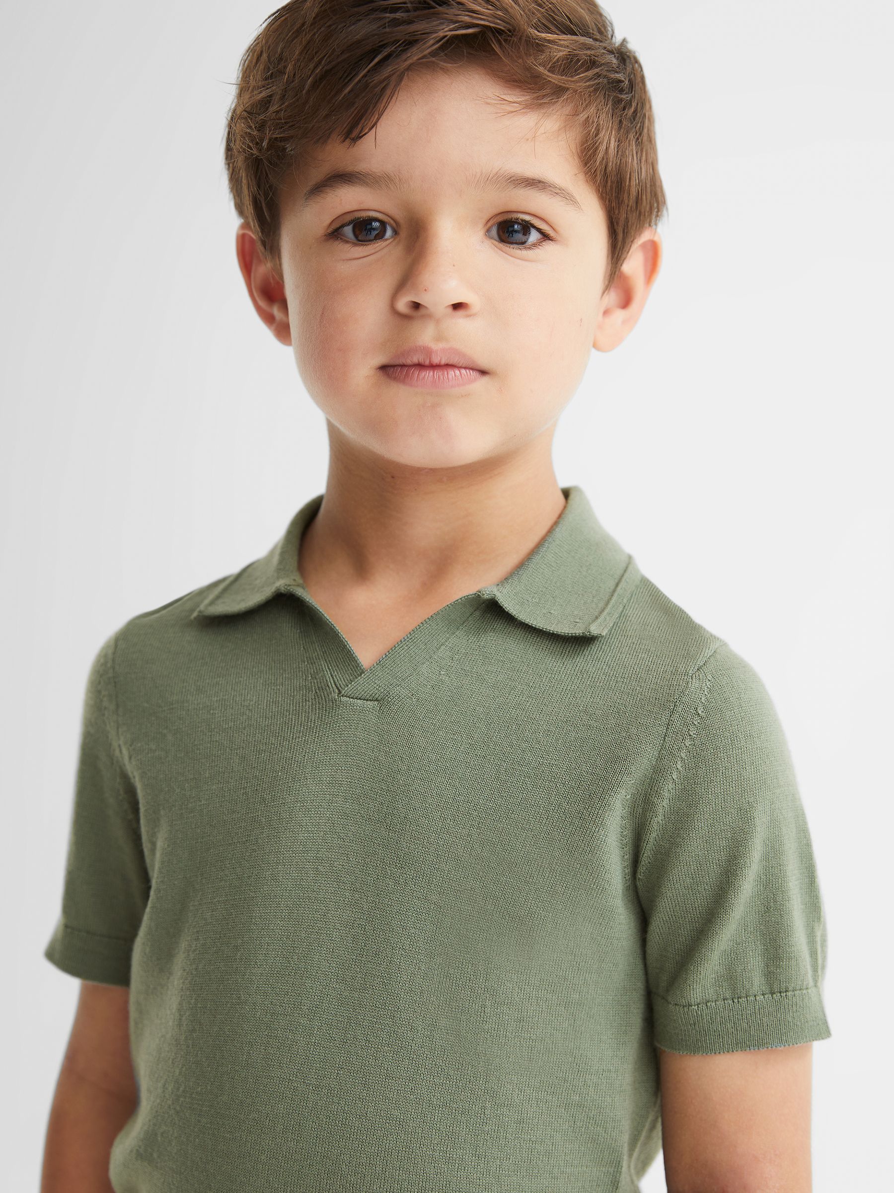 Merino Wool Open Collar Polo Shirt in Rosemary - Image 4 of 6