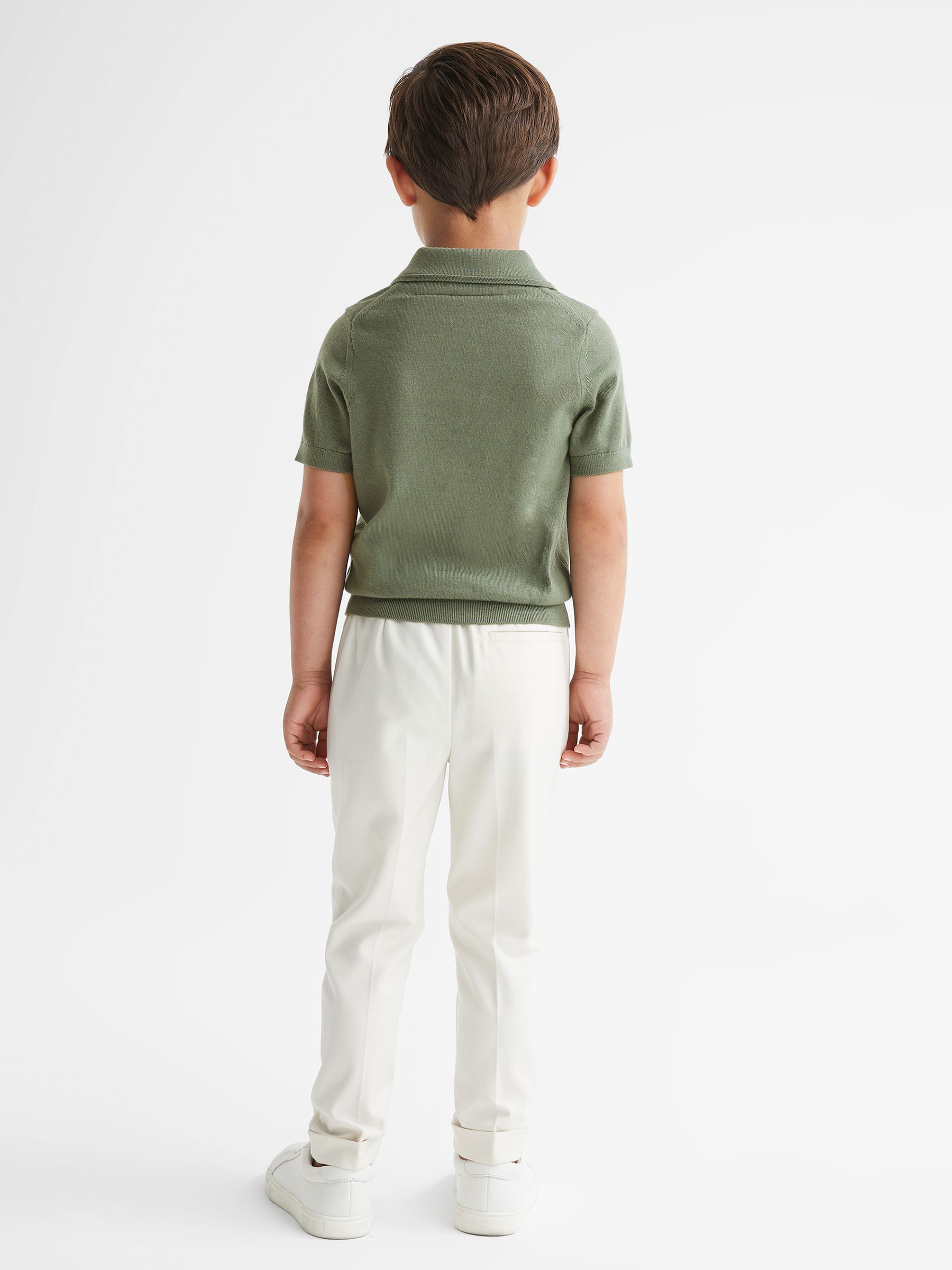 Merino Wool Open Collar Polo Shirt in Rosemary - Image 5 of 6