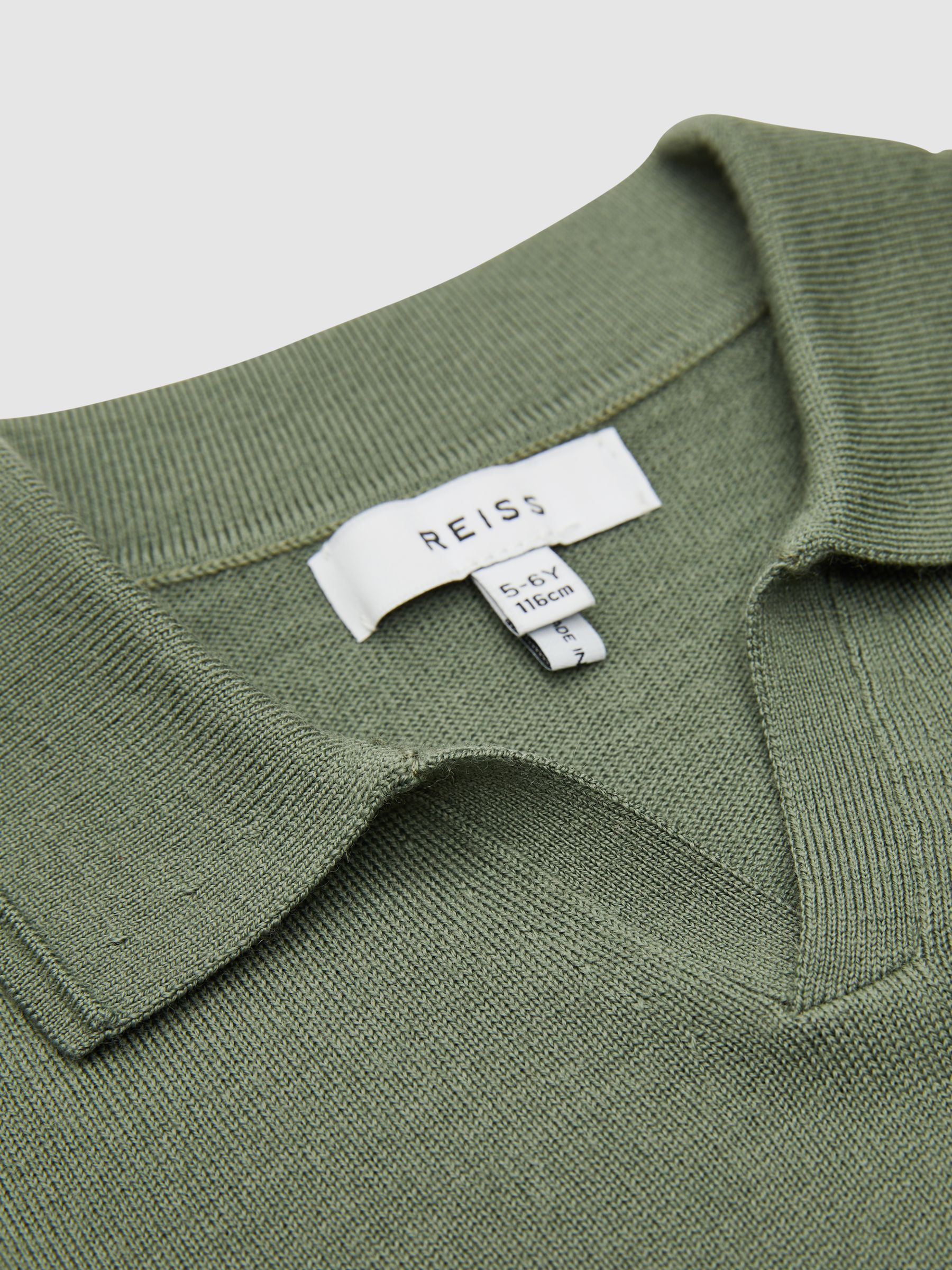 Merino Wool Open Collar Polo Shirt in Rosemary - Image 6 of 6
