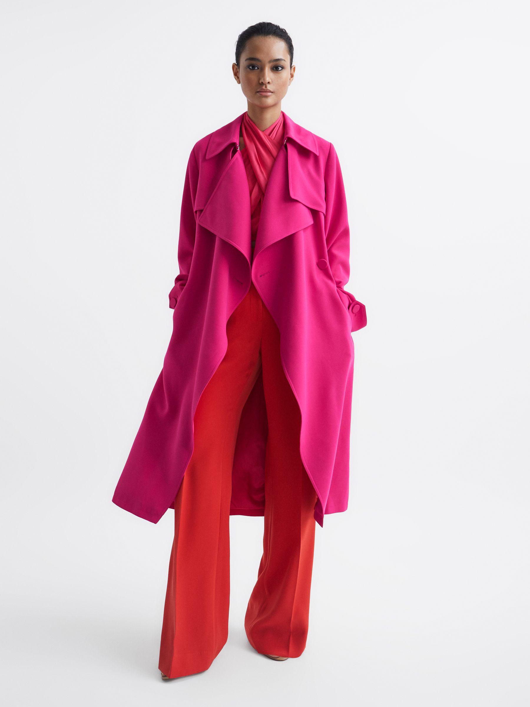 Belted Trench Coat in Pink - Image 1 of 7