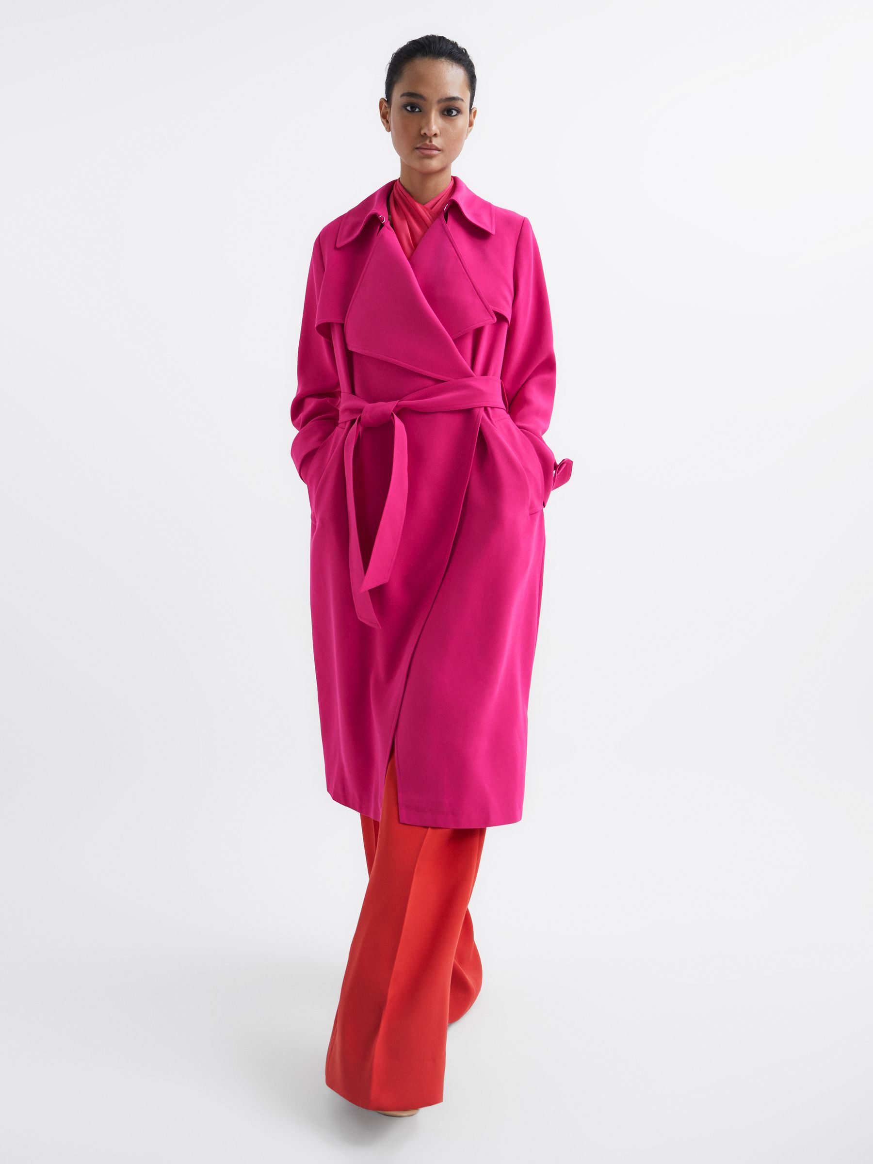 Belted Trench Coat in Pink - Image 6 of 7