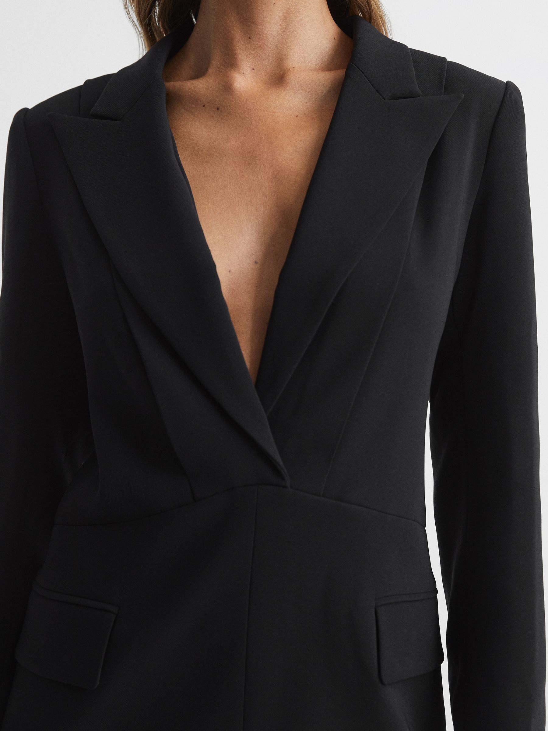 Plunge Tuxedo Mini Dress in Black - Image 4 of 6