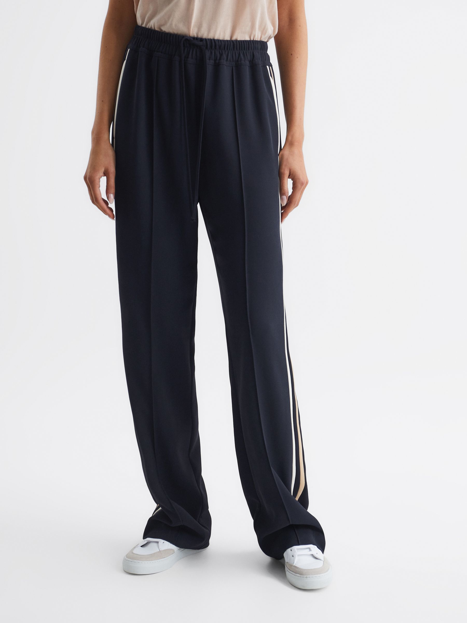 Wide Leg Pull On Trousers in Navy - Image 6 of 7