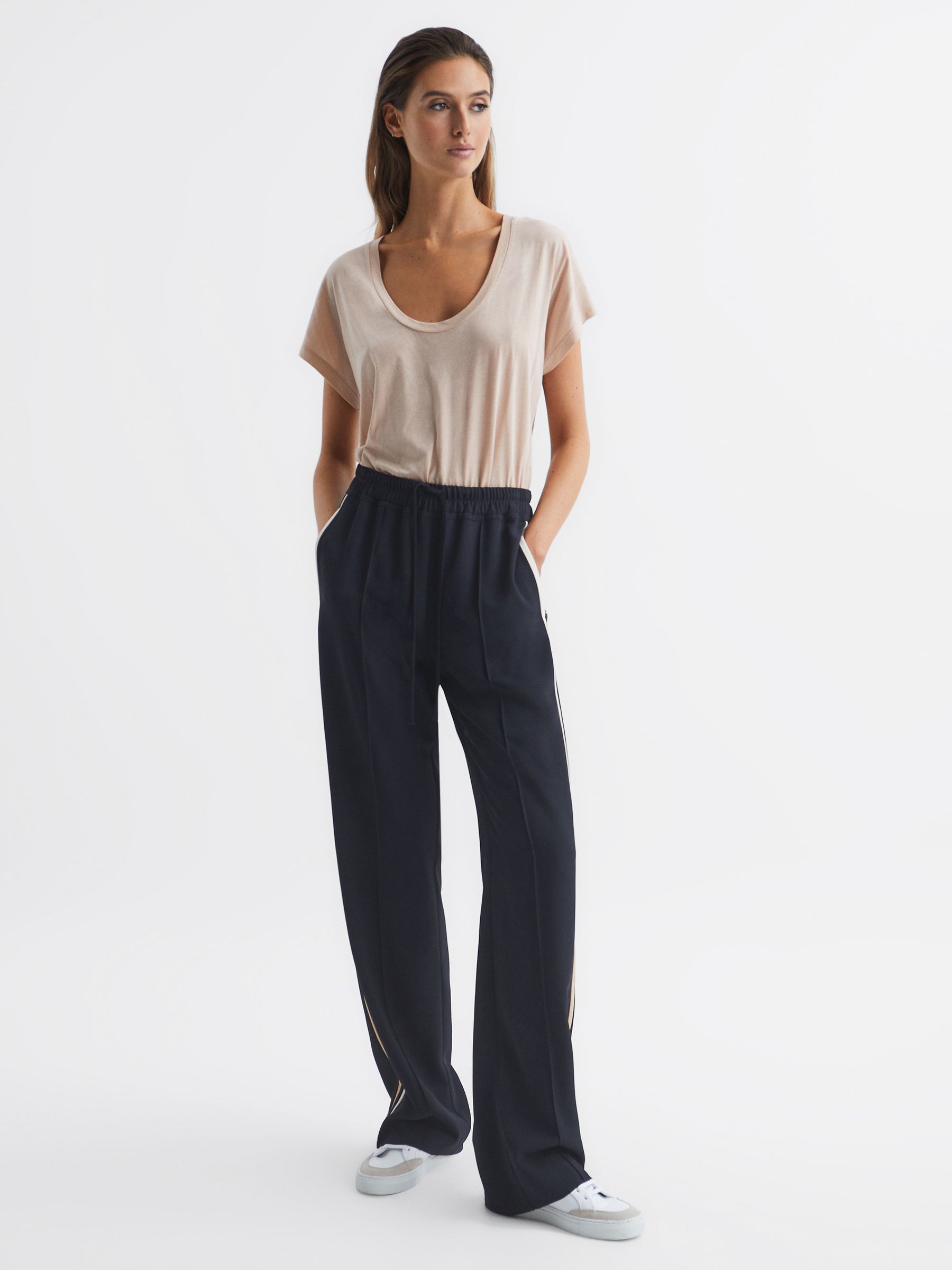 Wide Leg Pull On Trousers in Navy - Image 7 of 7