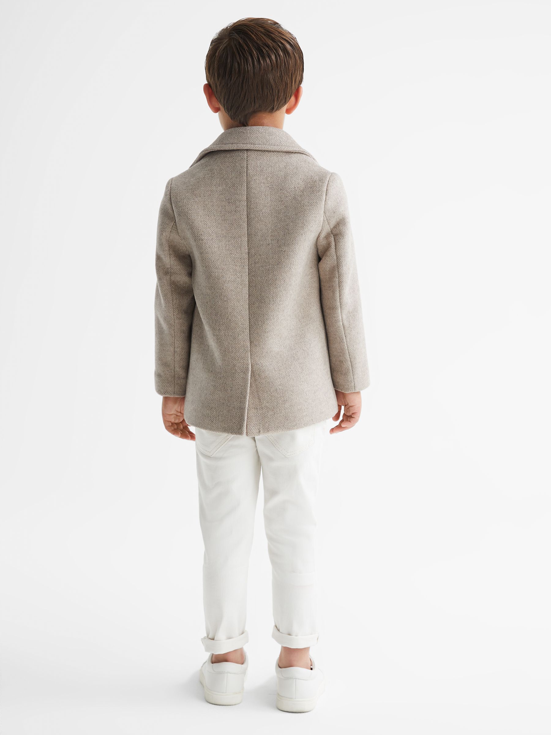 Wool Blend Herringbone Peacoat in Oatmeal - Image 4 of 5