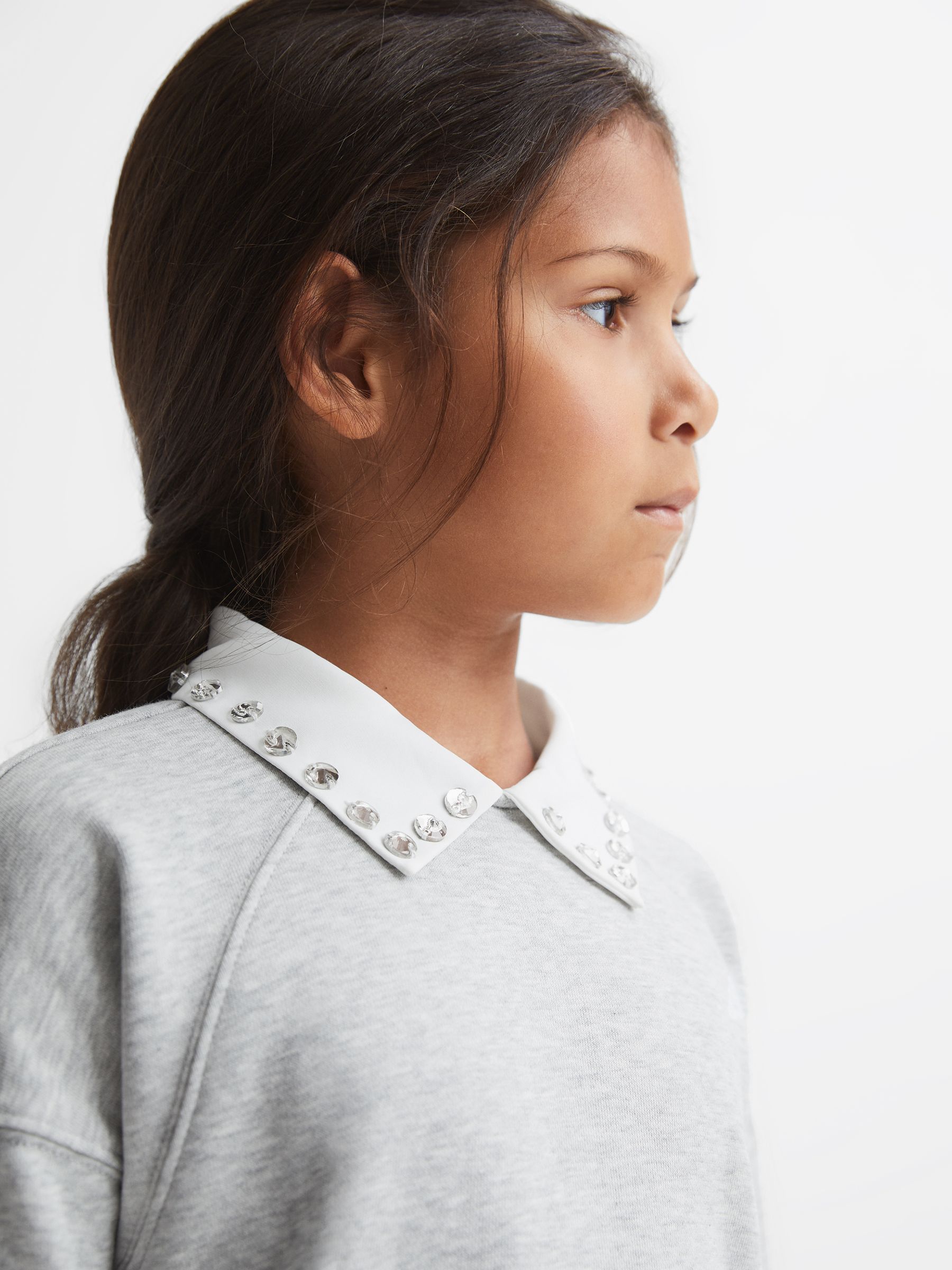 Senior Diamante Collar Sweater in Grey Marl - Image 3 of 7