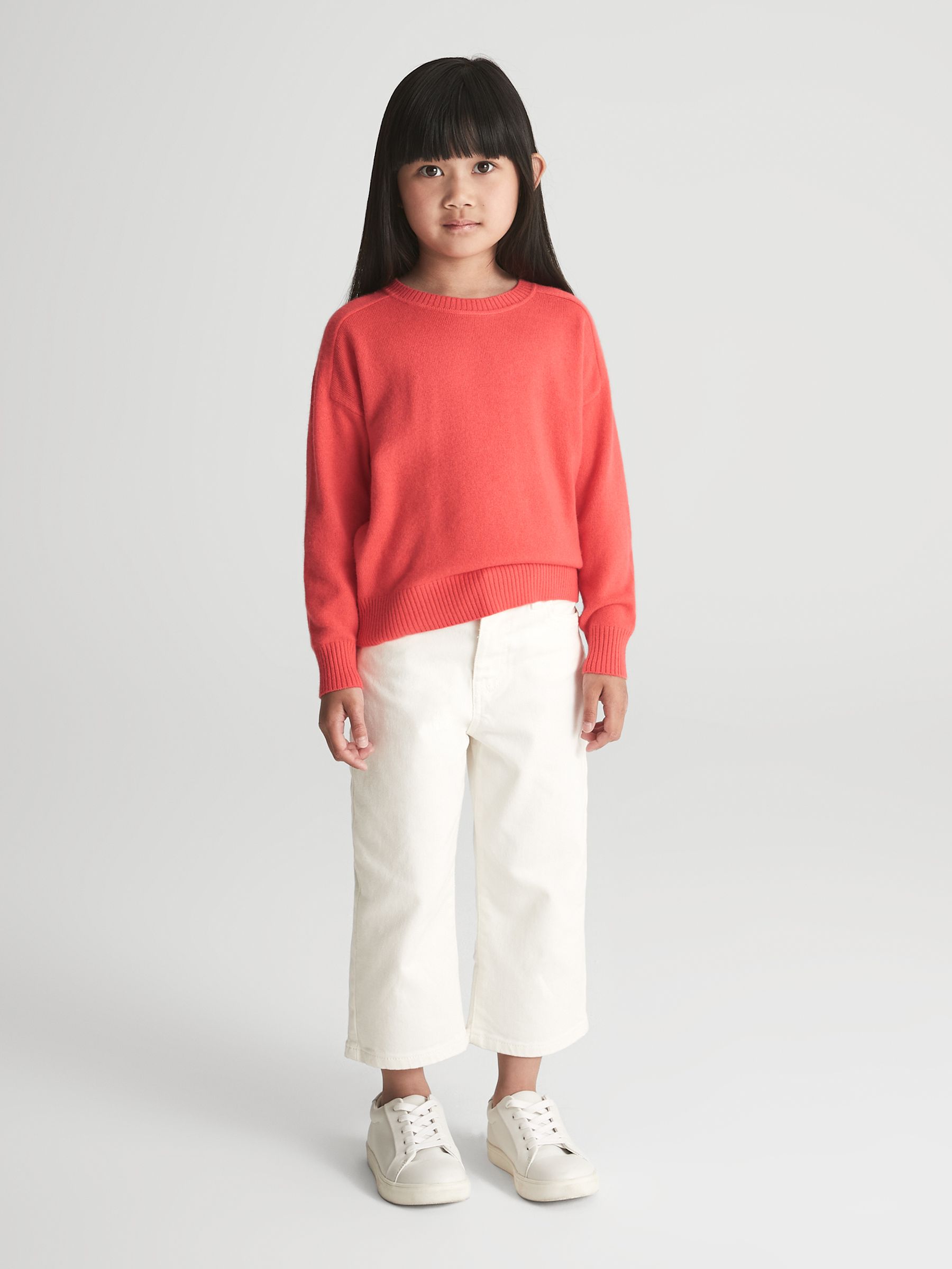 Junior Crew Neck Knitted Jumper in Coral - Image 1 of 7