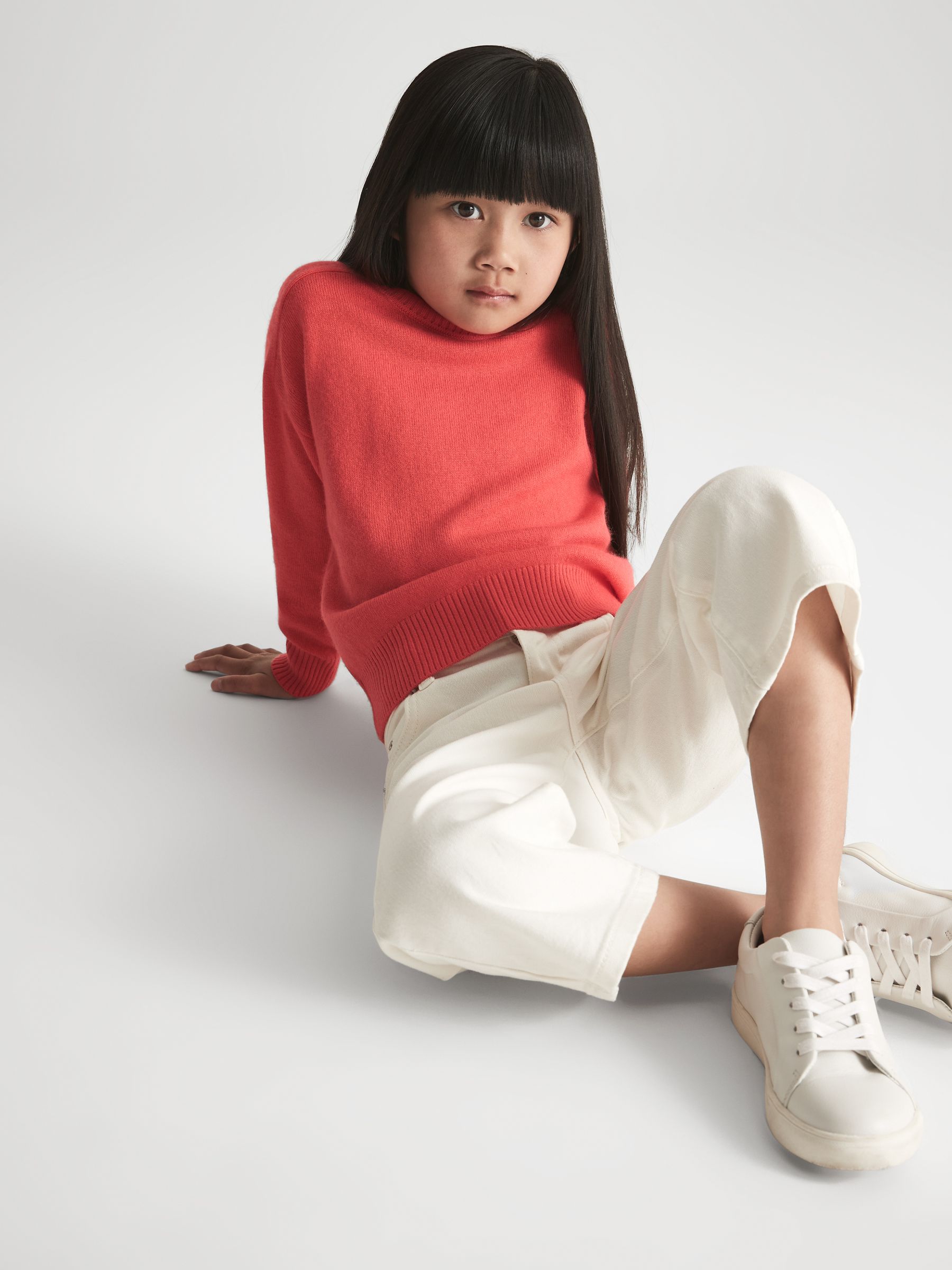 Junior Crew Neck Knitted Jumper in Coral - Image 3 of 7