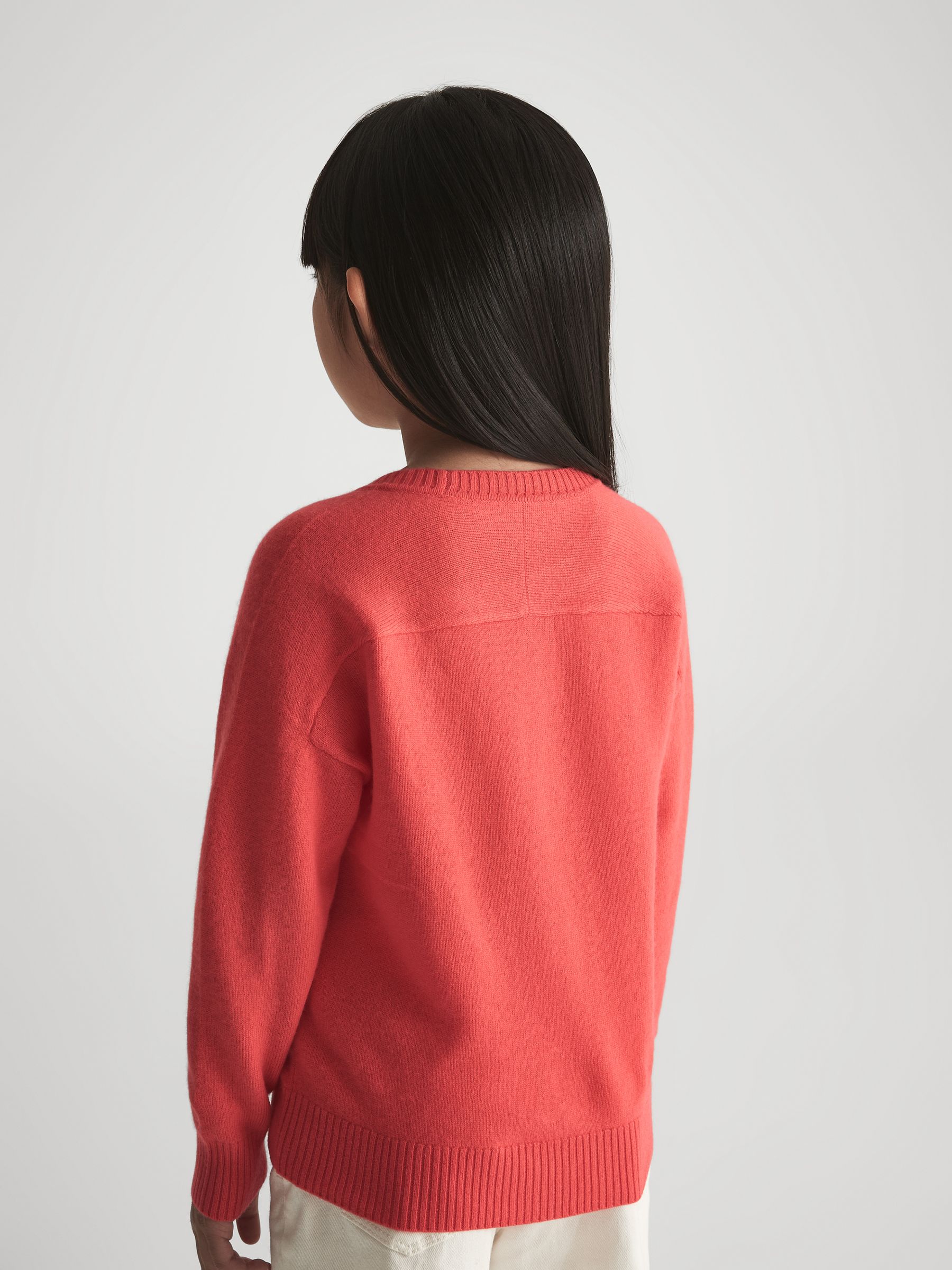 Junior Crew Neck Knitted Jumper in Coral - Image 5 of 7
