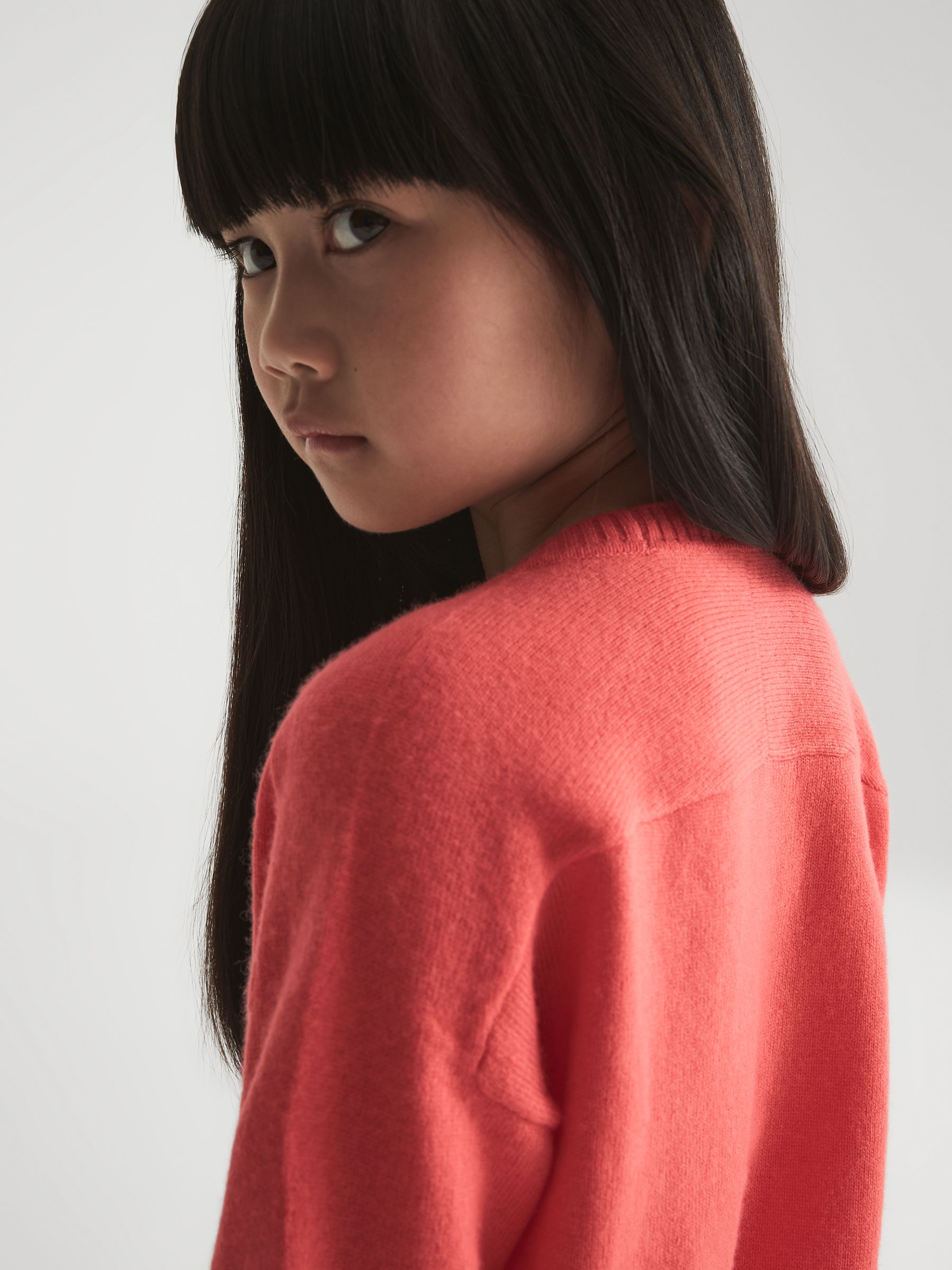 Junior Crew Neck Knitted Jumper in Coral - Image 6 of 7
