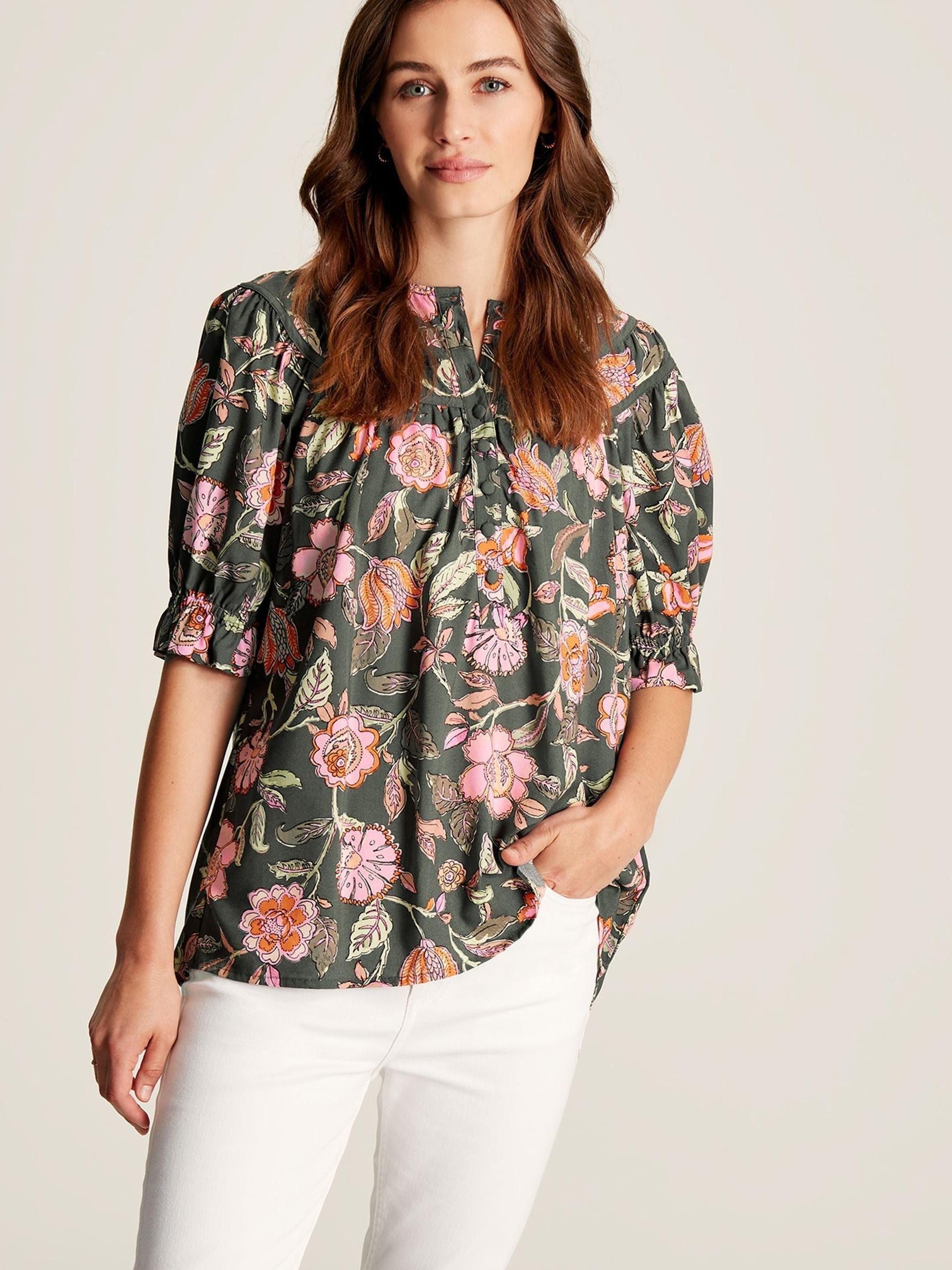 Eloisa Grey Curved Yoke Blouse - Image 1 of 6