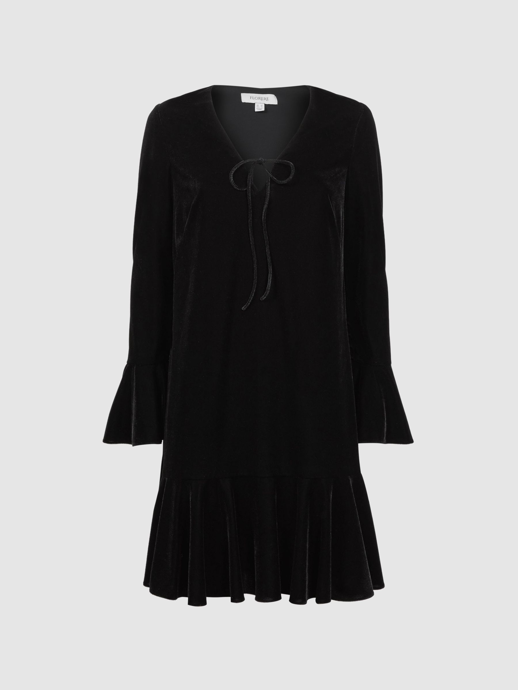 Florere Velvet V-Neck Mini Dress in Black - Image 2 of 5