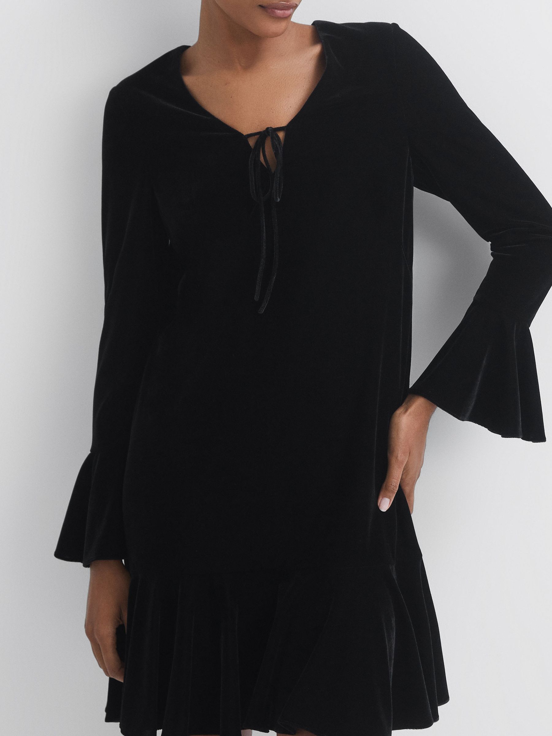 Florere Velvet V-Neck Mini Dress in Black - Image 3 of 5