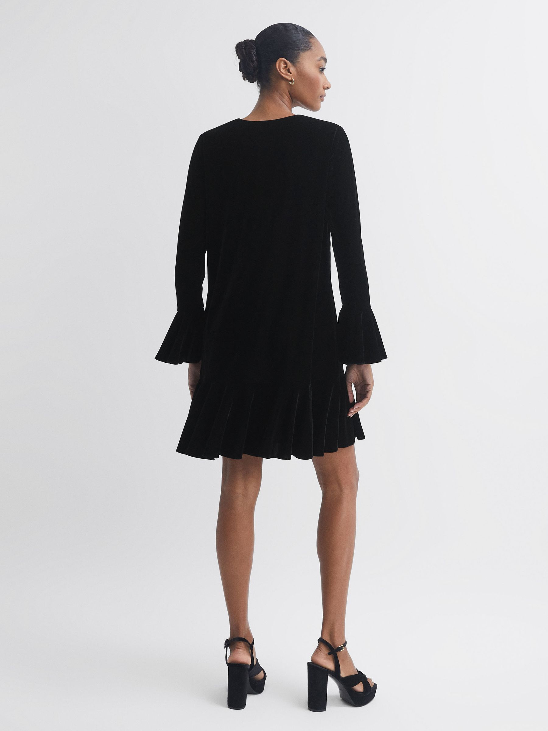 Florere Velvet V-Neck Mini Dress in Black - Image 4 of 5