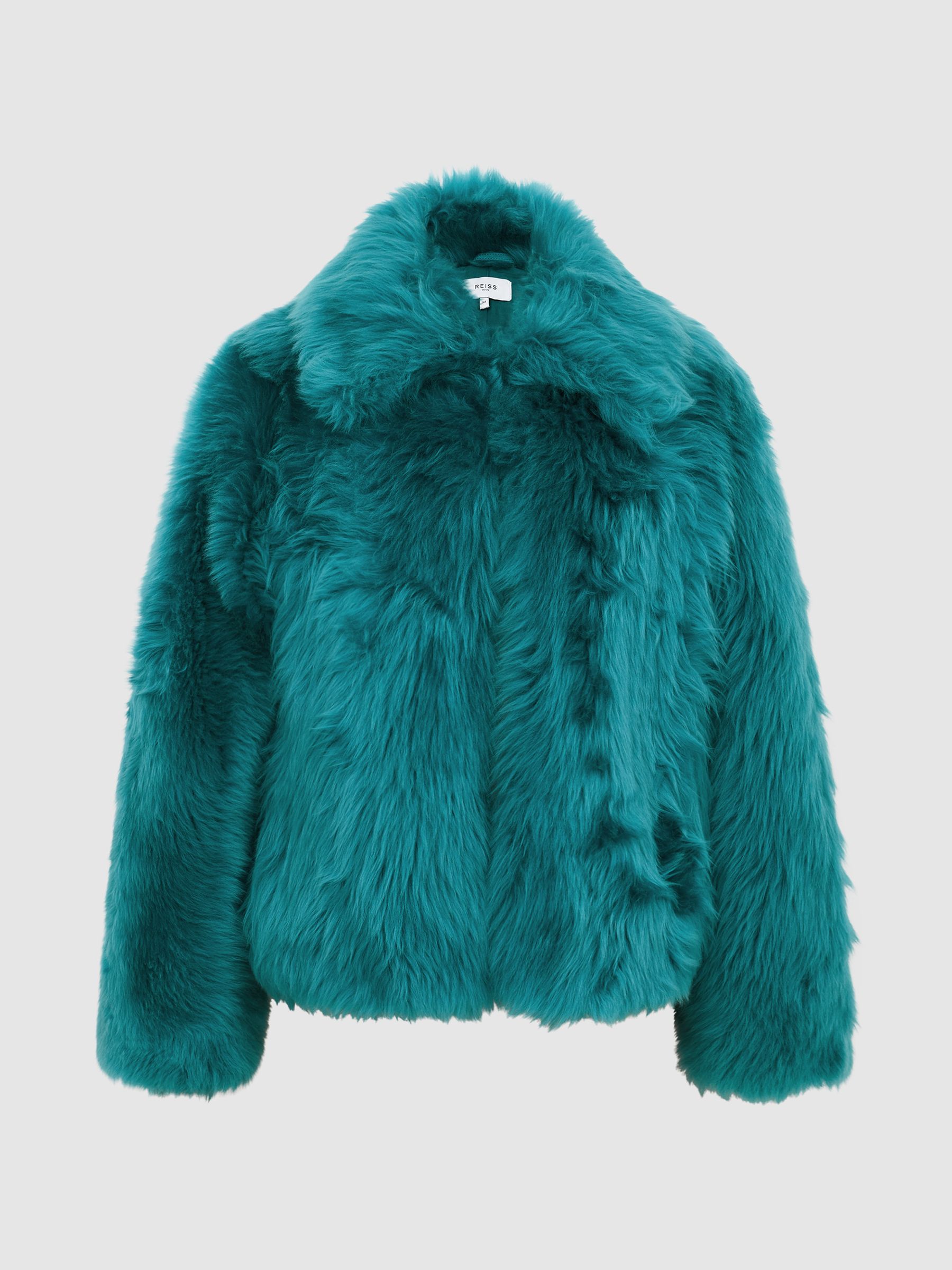 Short Shearling Jacket in Teal - Image 2 of 7