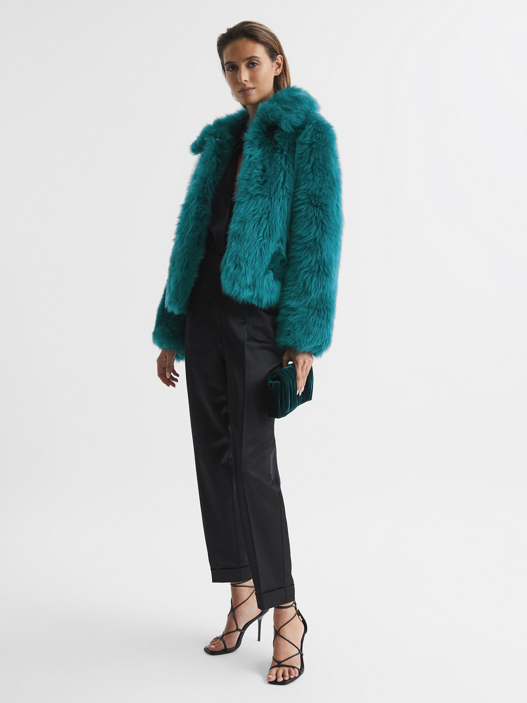 Short Shearling Jacket in Teal - Image 3 of 7