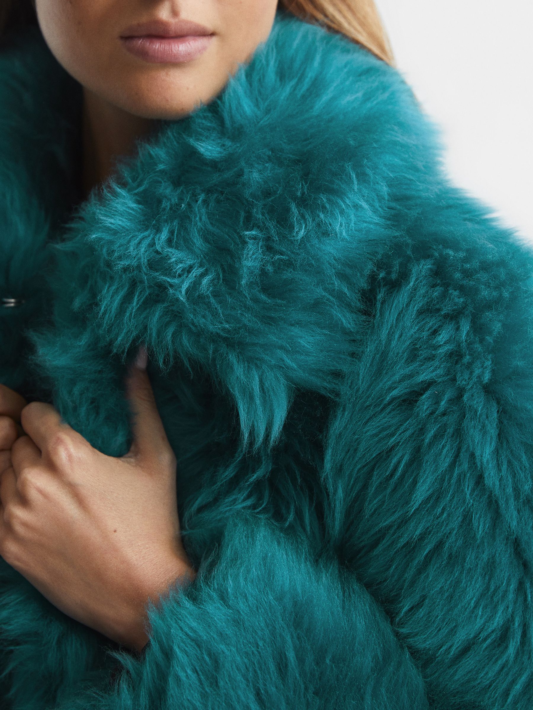 Short Shearling Jacket in Teal - Image 4 of 7