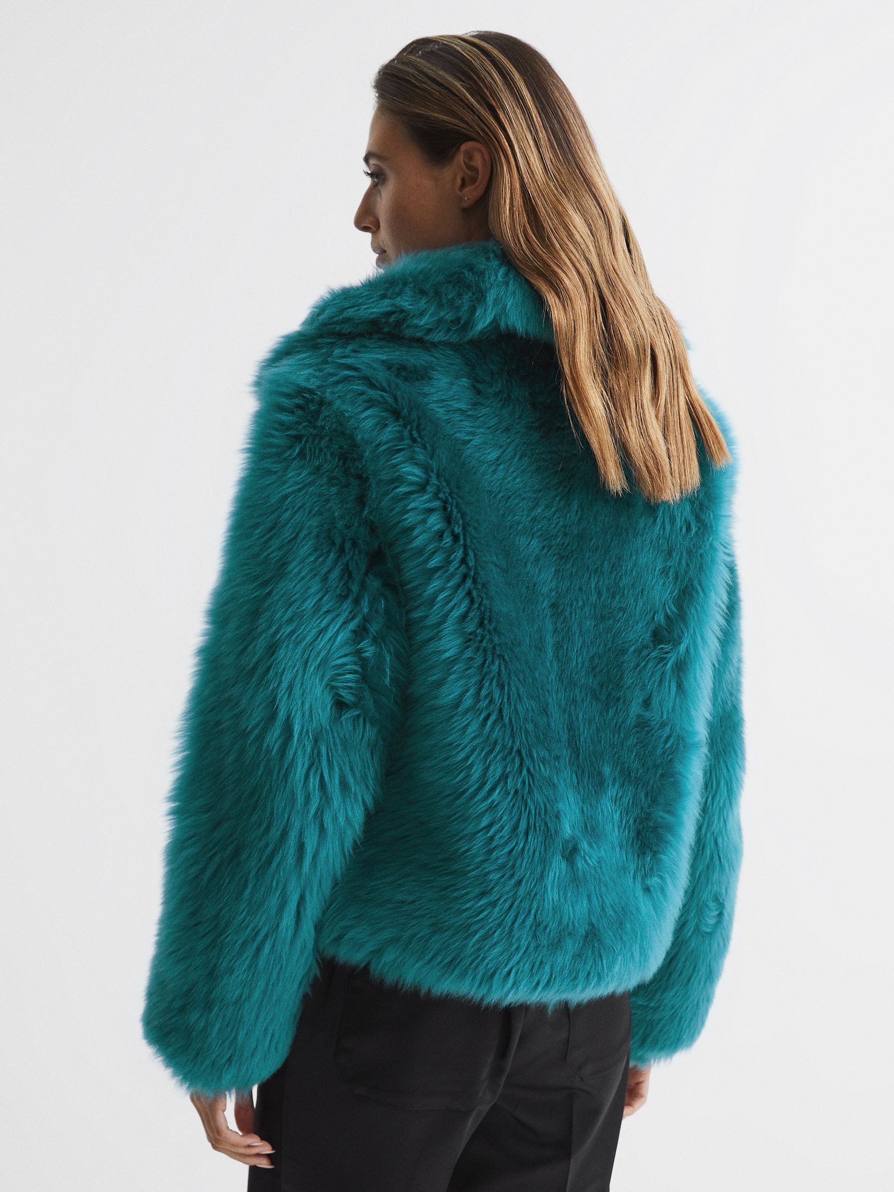 Short Shearling Jacket in Teal - Image 5 of 7