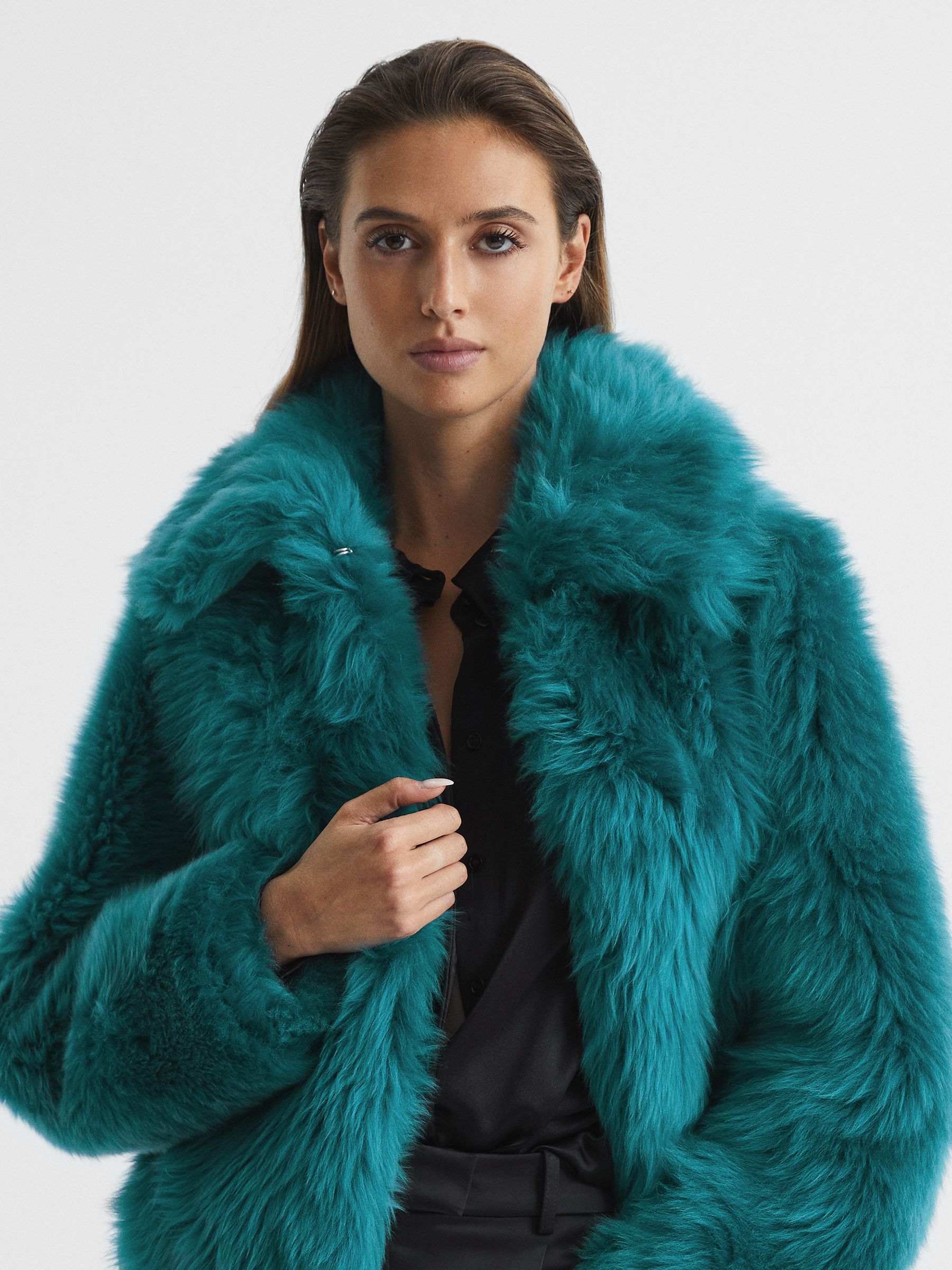 Short Shearling Jacket in Teal - Image 6 of 7