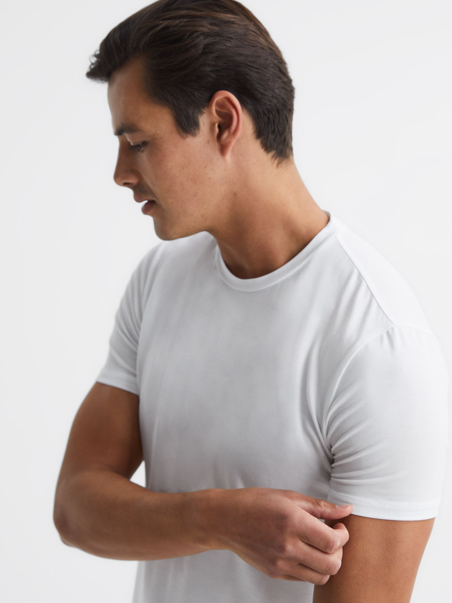 Crew Neck Mercerised Cotton Jersey T-Shirt in White - Image 4 of 6