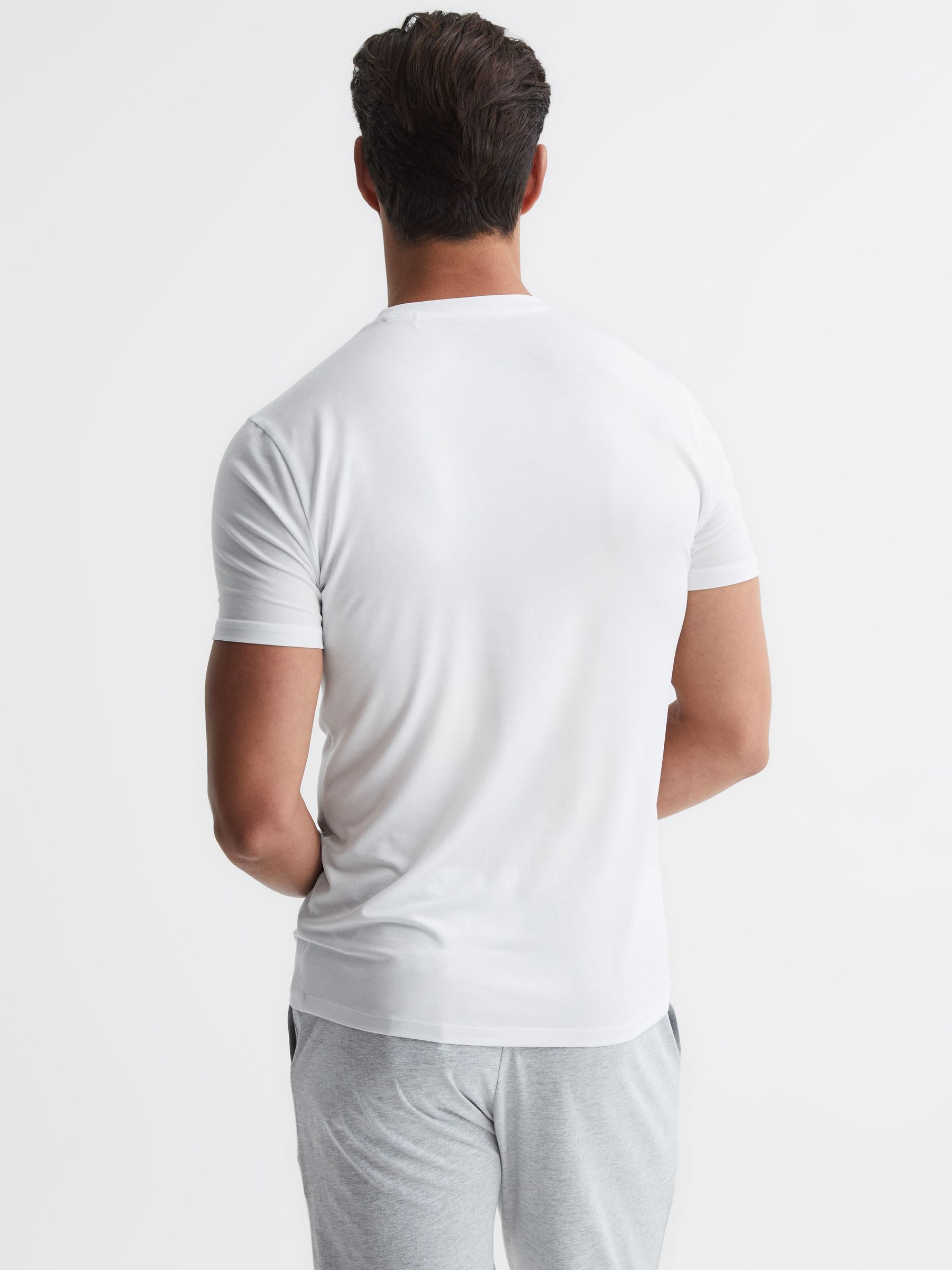 Crew Neck Mercerised Cotton Jersey T-Shirt in White - Image 5 of 6