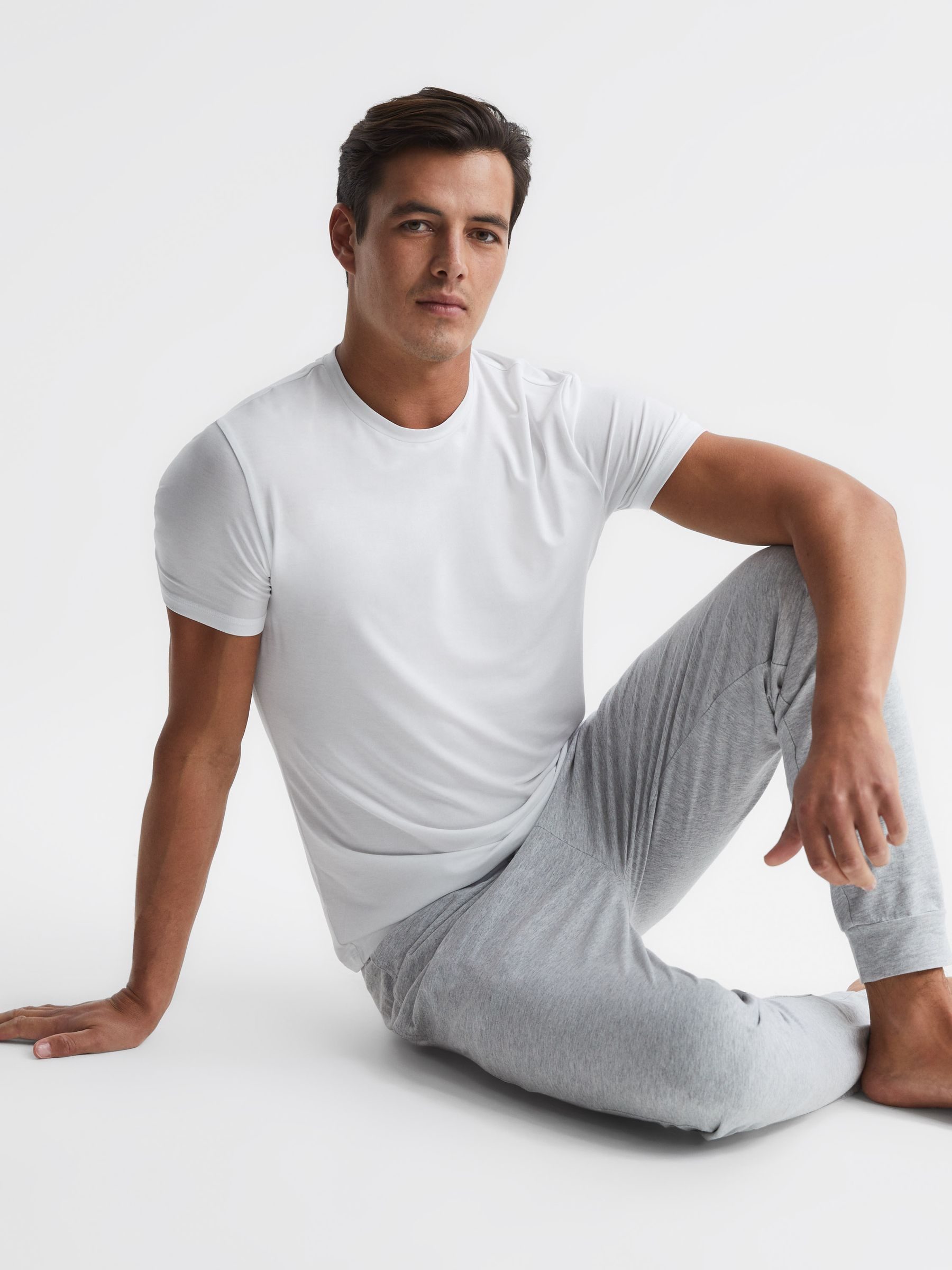 Crew Neck Mercerised Cotton Jersey T-Shirt in White - Image 6 of 6