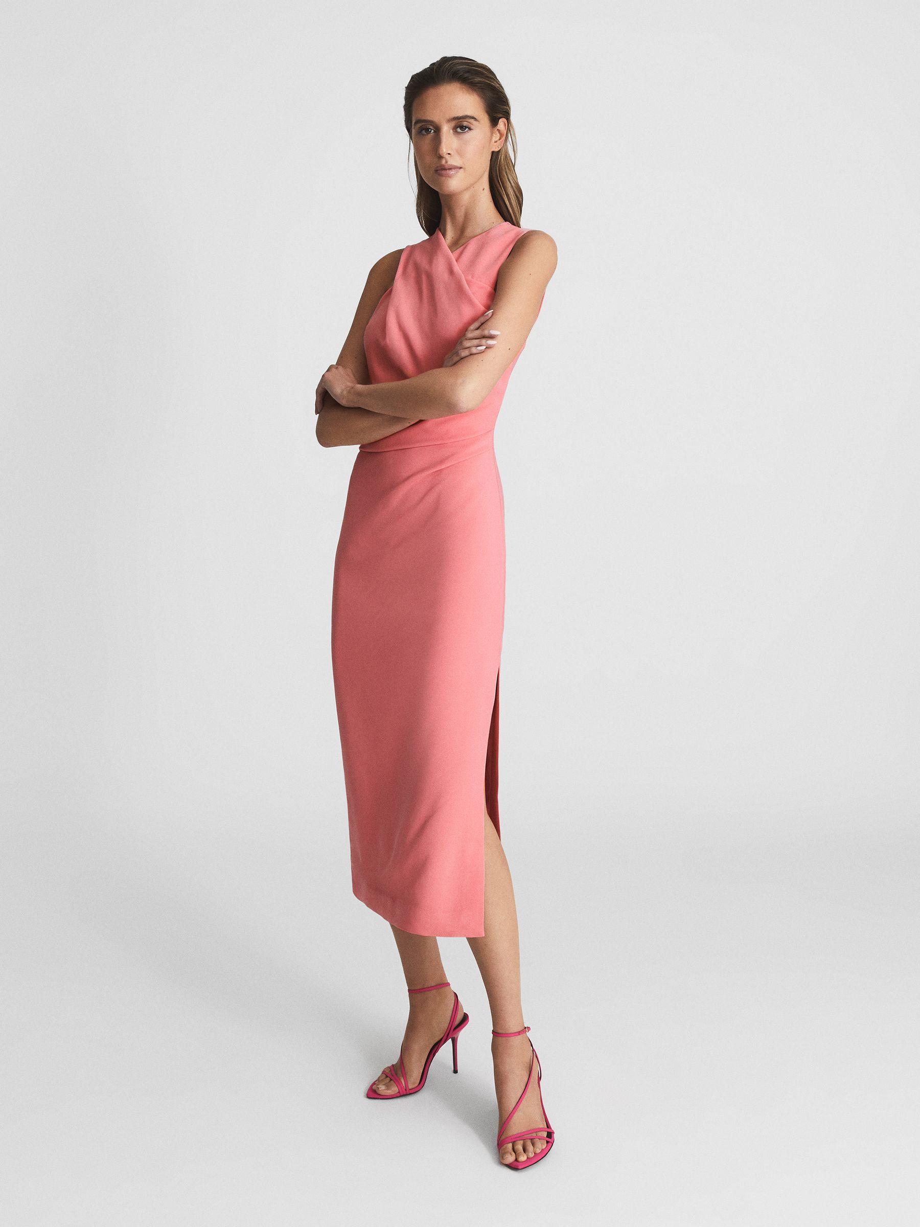 Sleeveless Ruched Midi Dress in Pink - Image 3 of 6