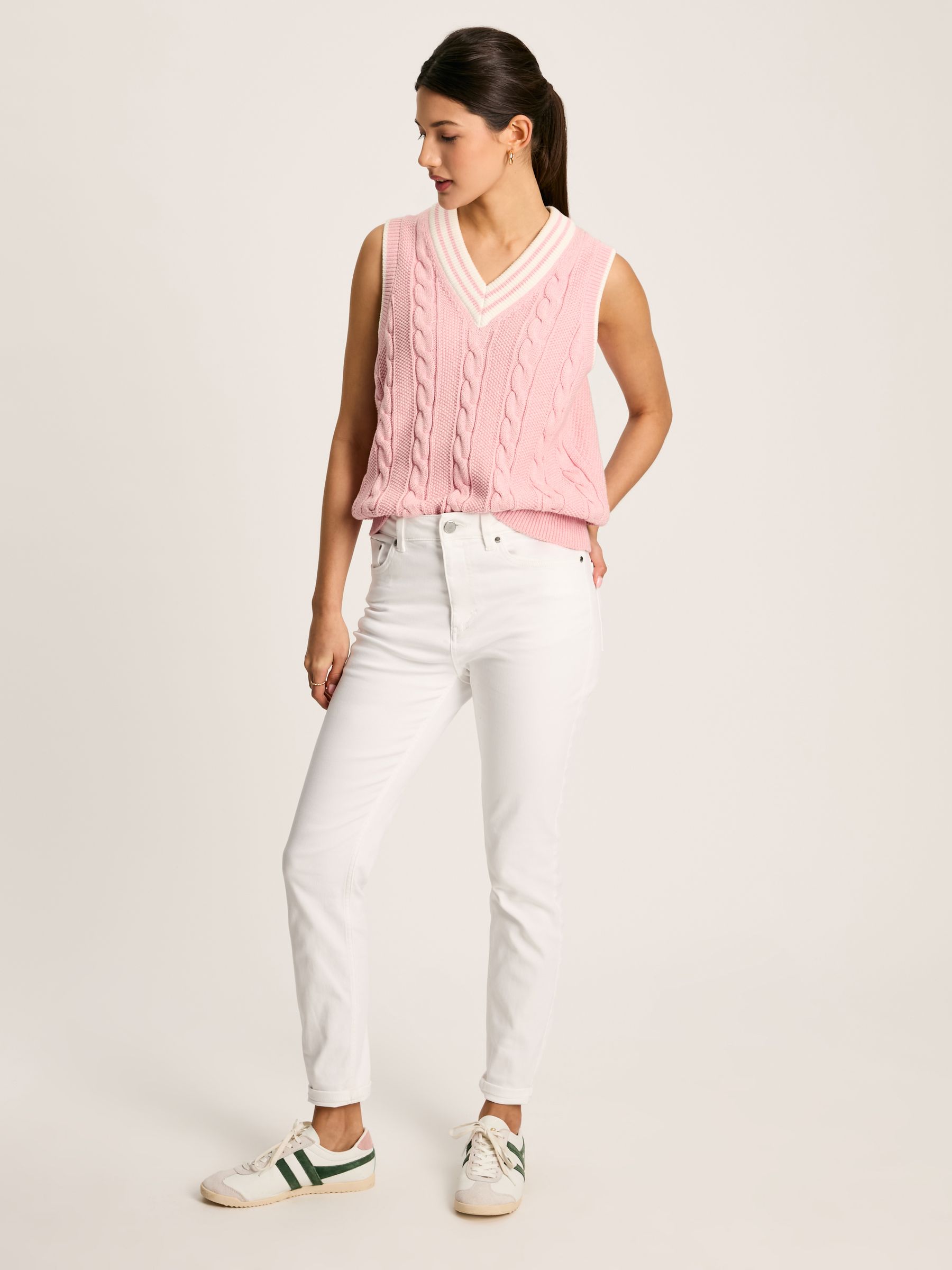Deuce Pink Cable Knitted V-Neck Vest - Image 3 of 7