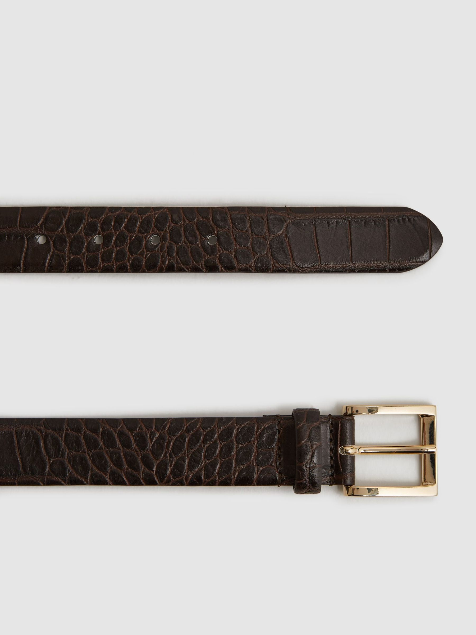 Leather Crocodile Print Belt in Chocolate - Image 11 of 11