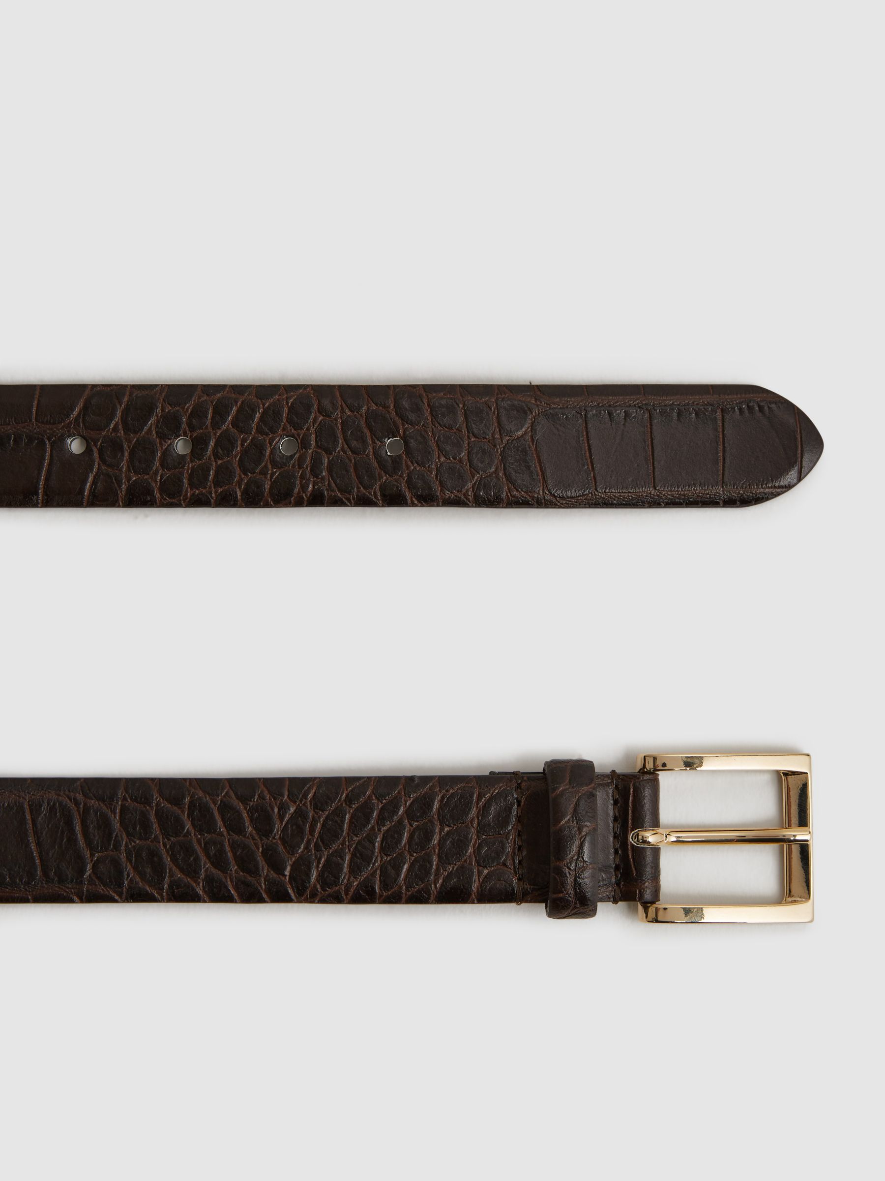 Reiss Leather Crocodile Print Belt in Chocolate - REISS display picture 2