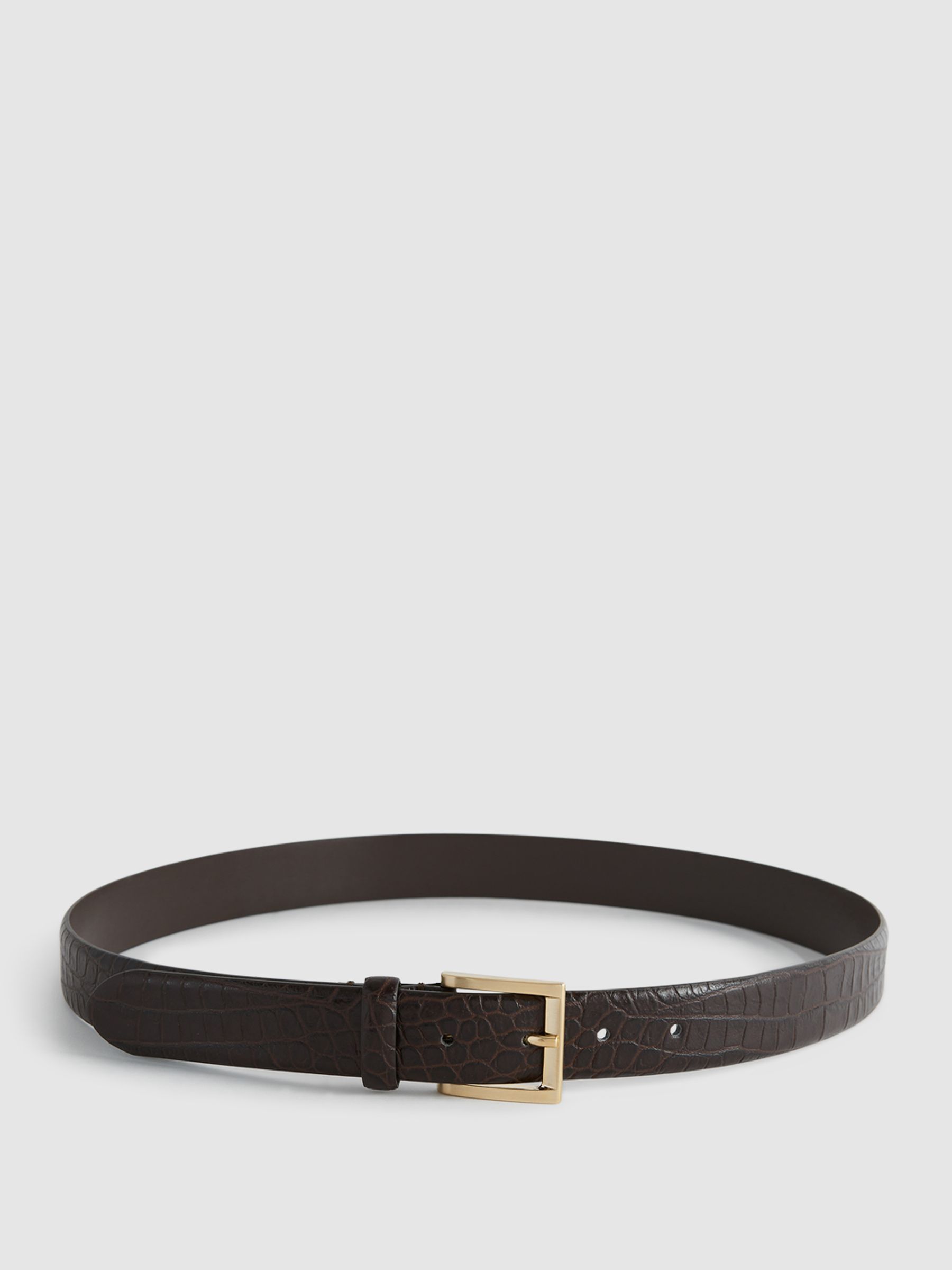 Leather Crocodile Print Belt in Chocolate - Image 4 of 5