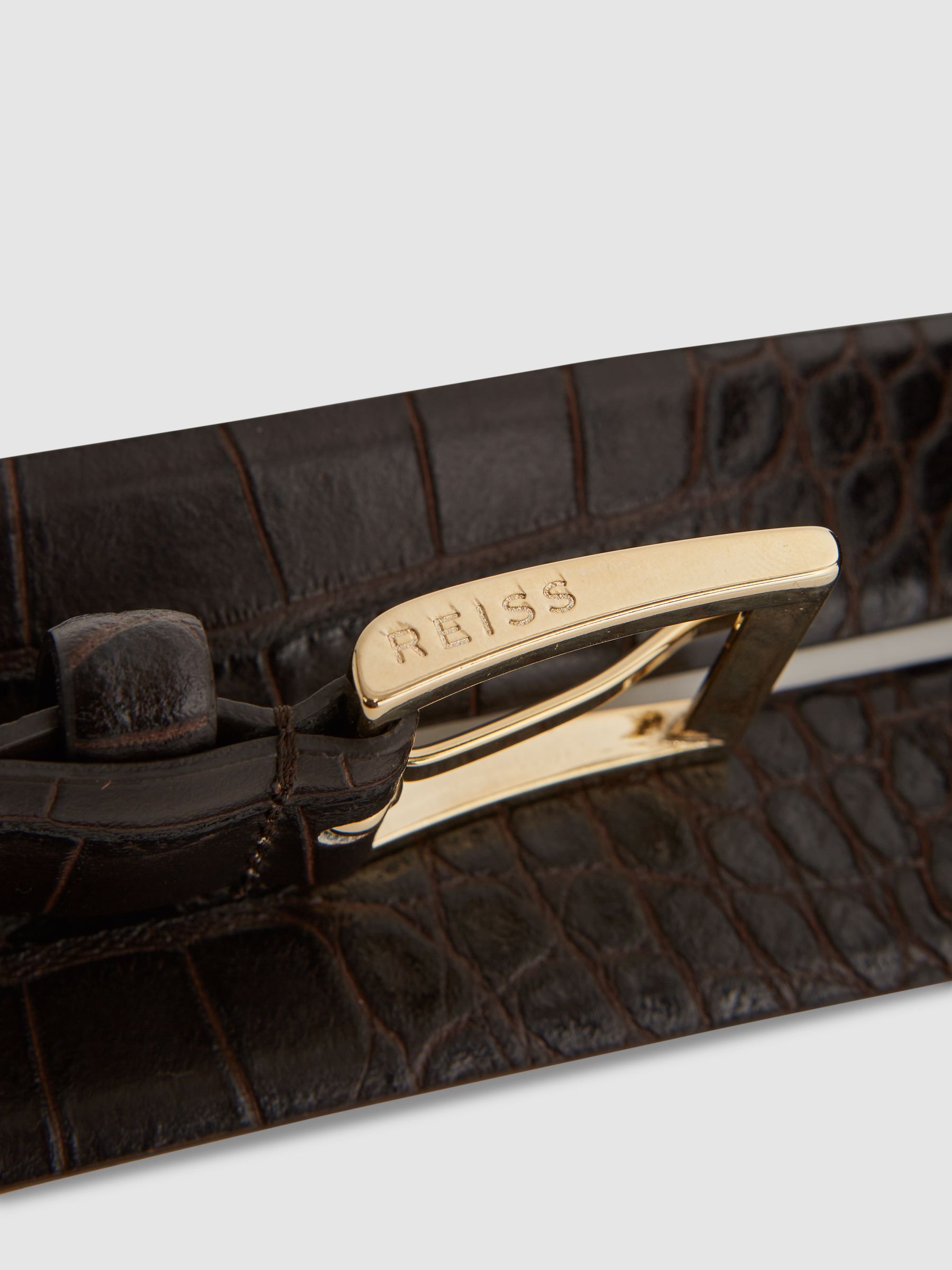 Leather Crocodile Print Belt in Chocolate - Image 5 of 5