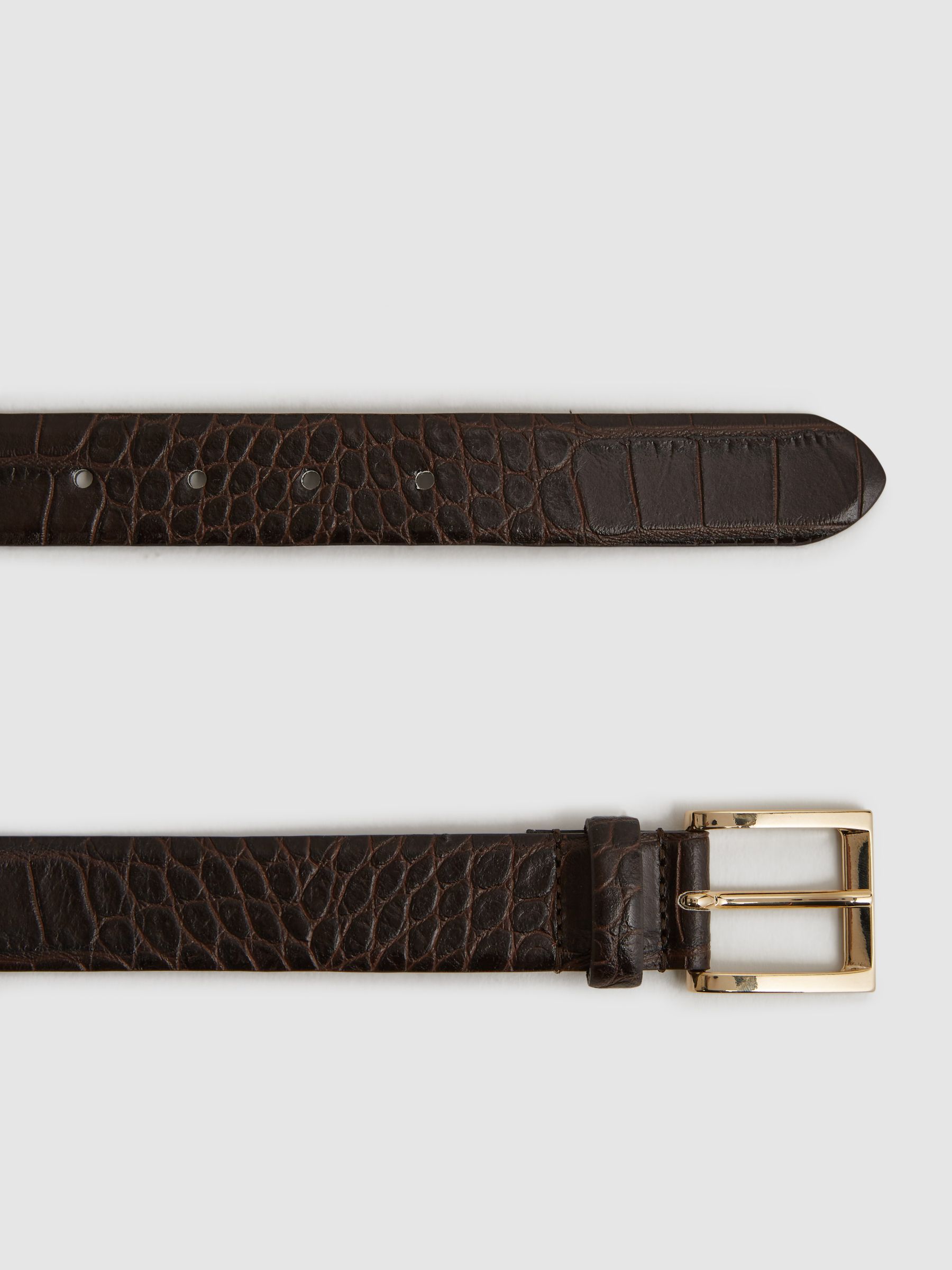 Leather Crocodile Print Belt in Chocolate - Image 8 of 11