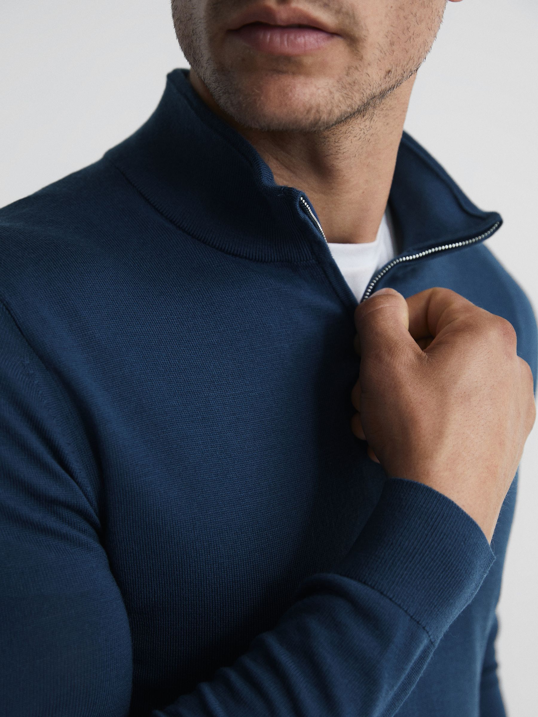 Zip Up Knitted Jumper in Bright Airforce - Image 7 of 7