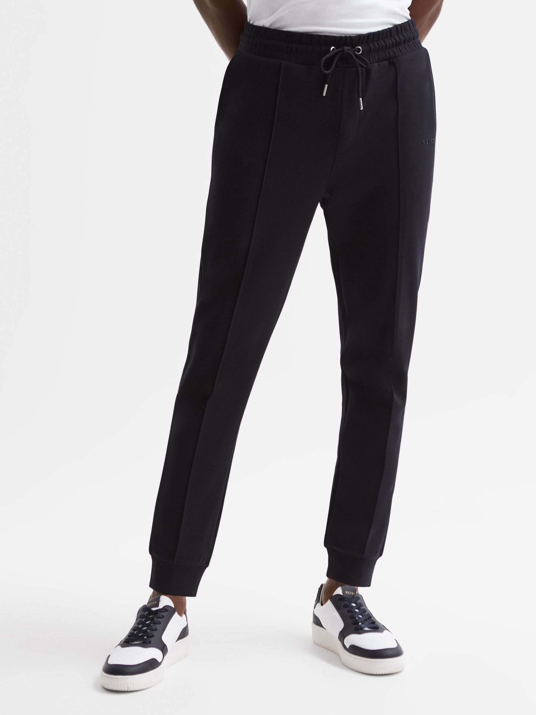 Interlock Drawstring Motif Joggers in Navy - Image 1 of 5